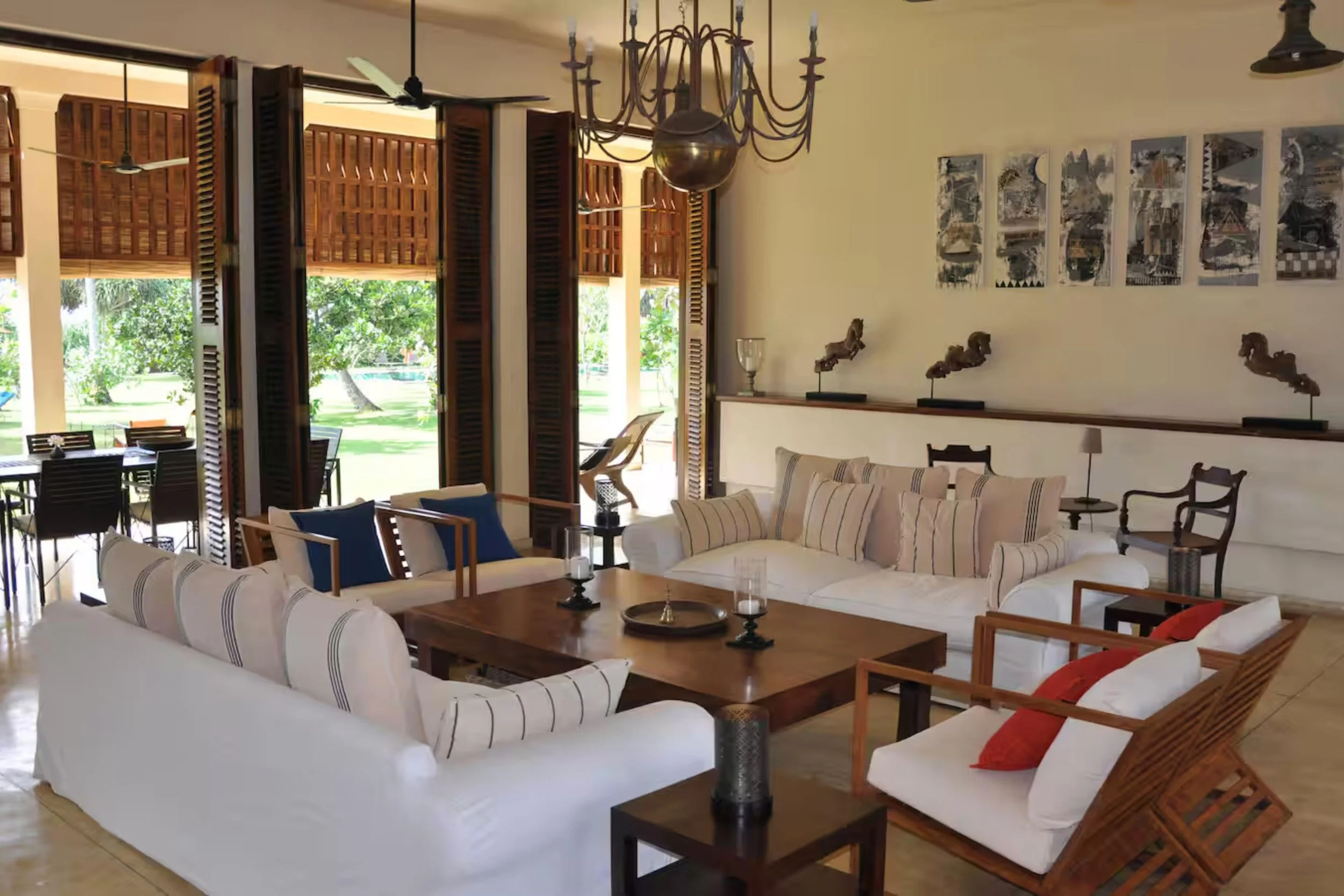  An image of the living room of a beachfront villa for sale in Sri Lanka. 
