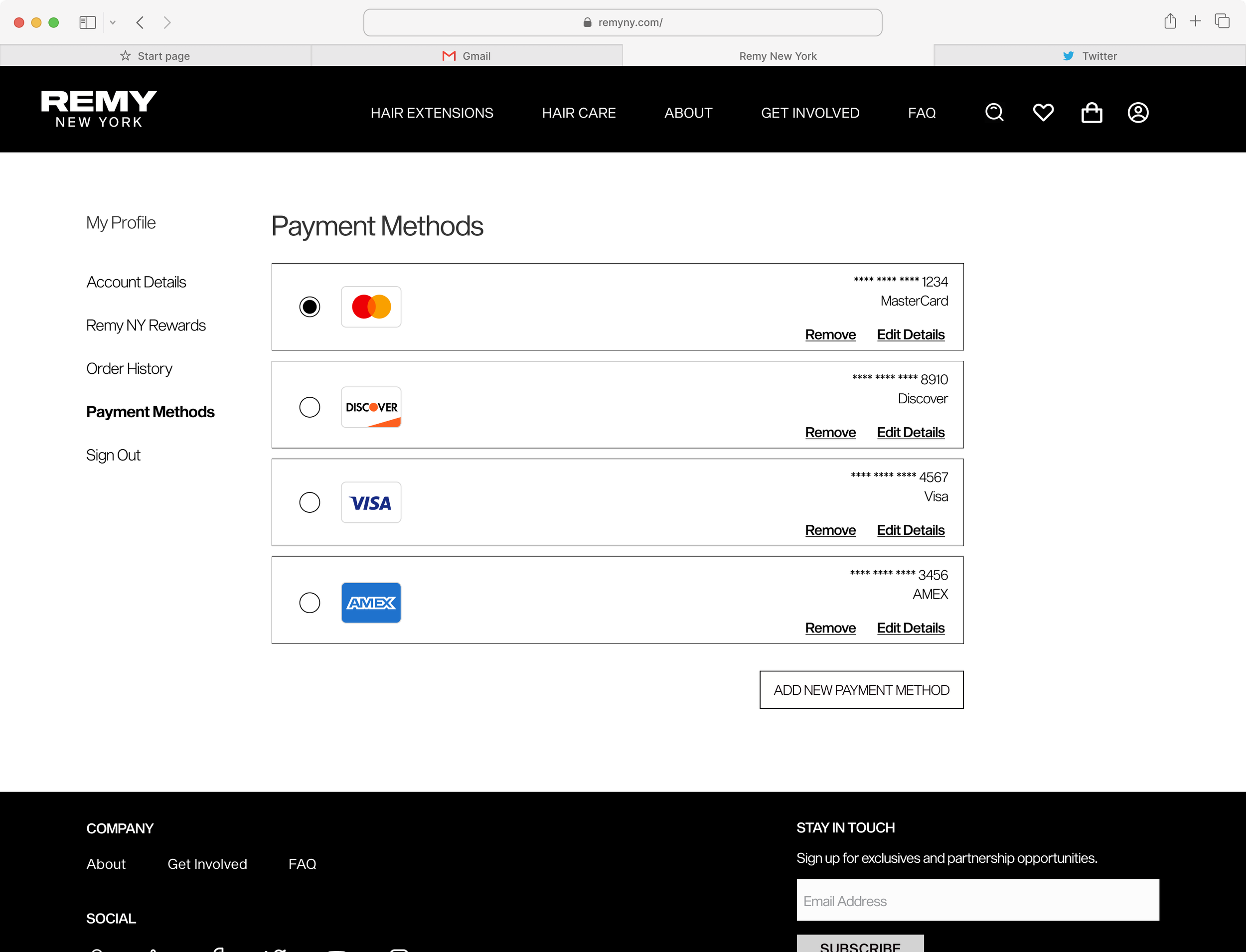 Payment Methods Page