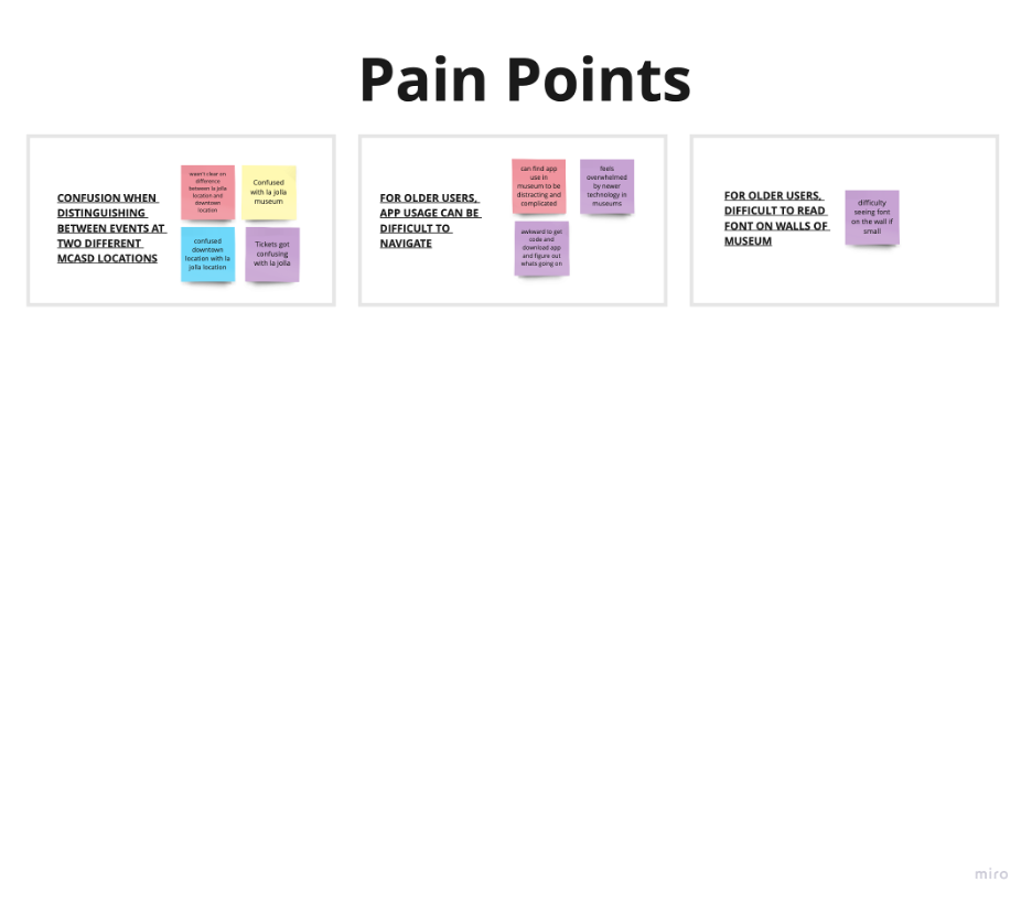 Patrons have difficultly distinguishing between the 2 MCASD locations based on MCASD's website. Additionally, older patrons find technology difficult to navigate. 