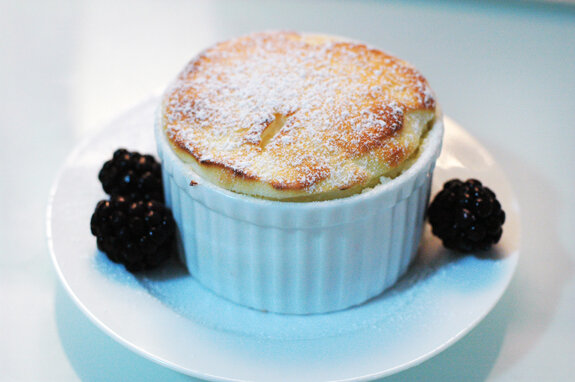 Lemon soufflés with blackberries