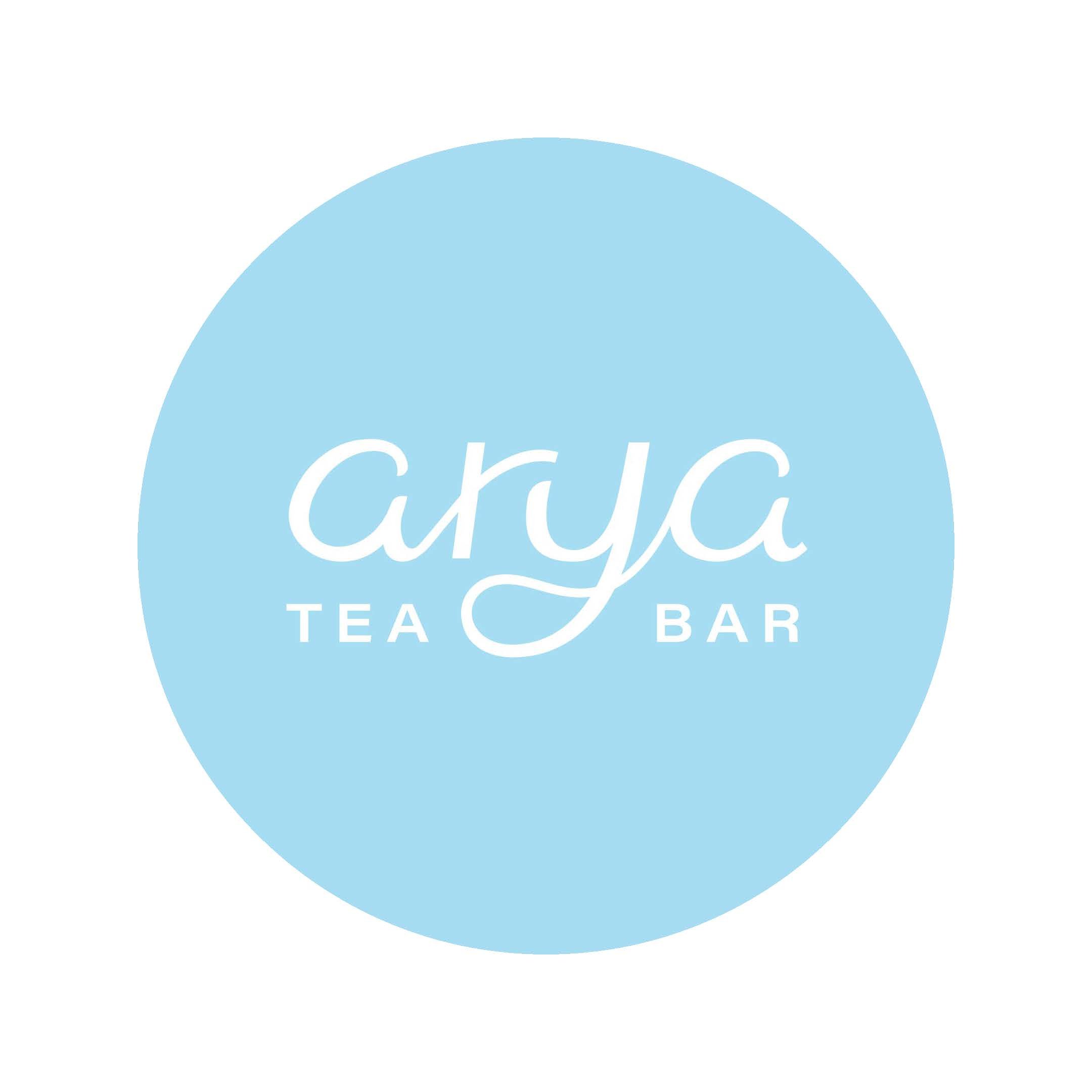 Logo of Ayca Tea Bar, featuring a light blue circle with white cursive and block text reading 'Ayca Tea Bar'.