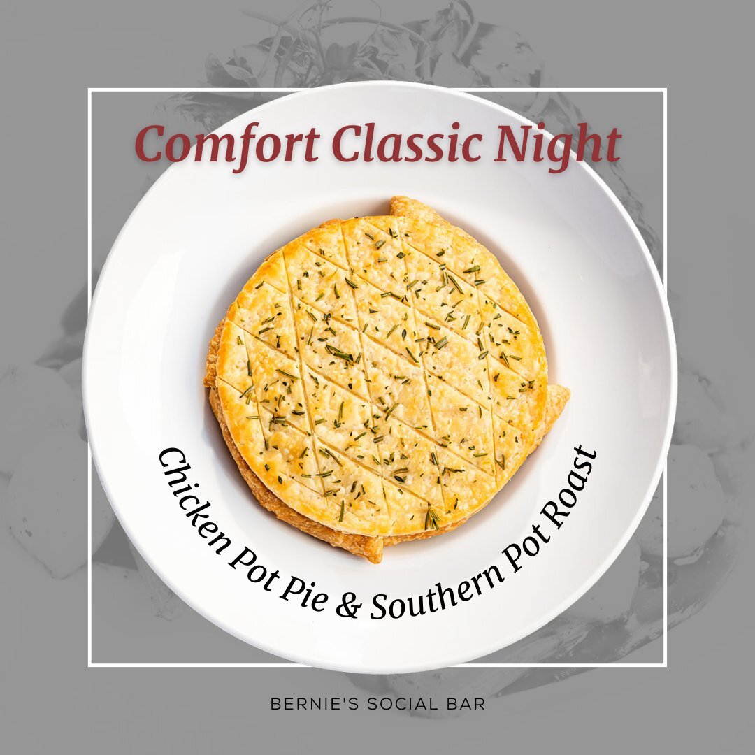 #TBT y'all! Last call for the September comfort classic options - Chicken Pot Pie and Southern Pot Roast. Doors open at 4PM and limited quantities are available. See you soon!

#BerniesSocialBar #TracksideComfortClassics #sipchatsnack #kennesawGA