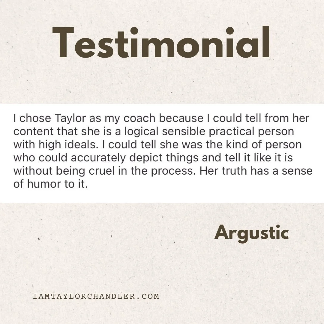 I truly enjoy working with my clients. You are the type who values growth & honesty, balanced with relational & emotional intelligence. You highly value yourself and others.
Argustic was an ideal client who took every session seriously yet wi
