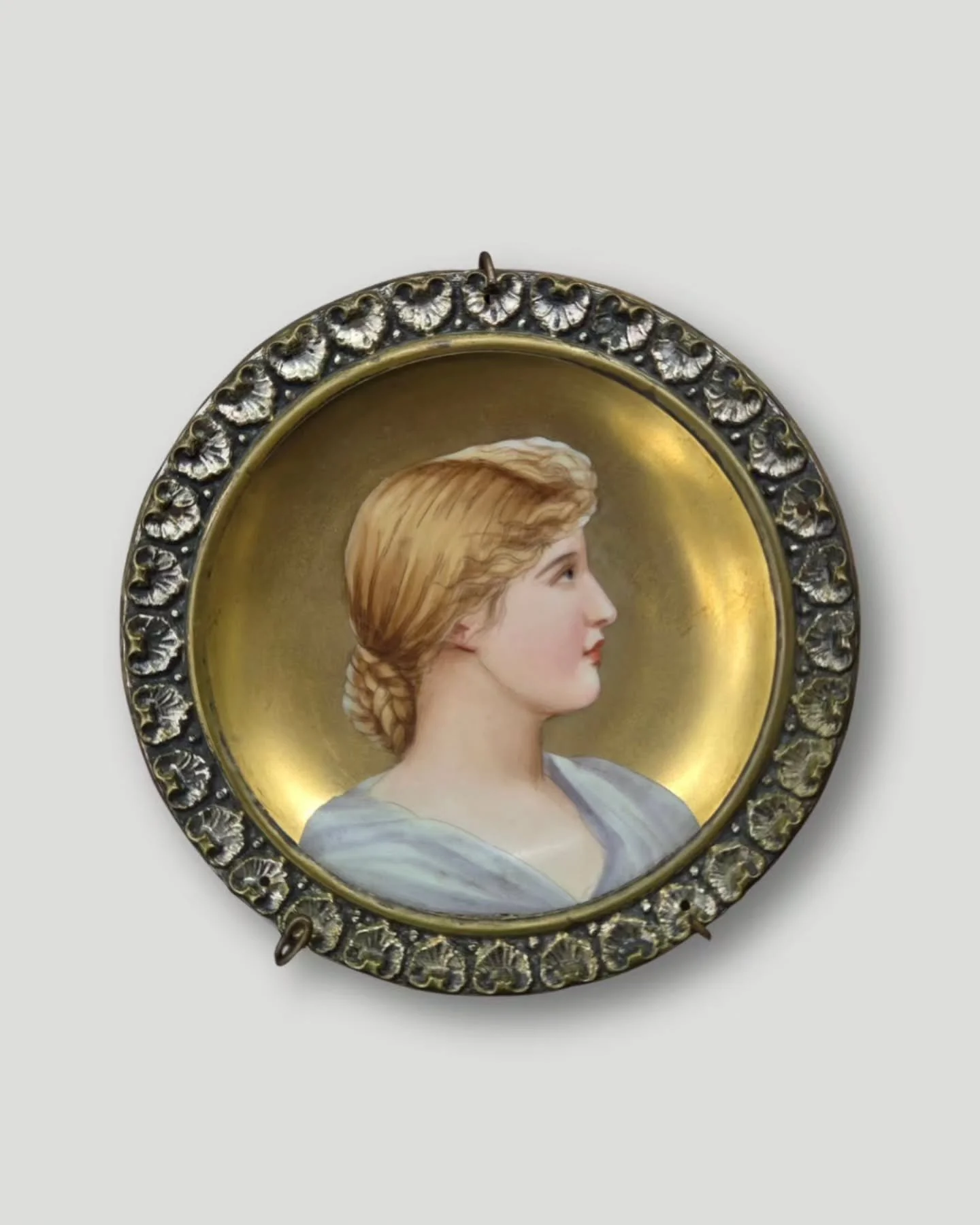 SOLD
Miniature Portrait on Porcelain, c. 1910

Hand-painted and gilded porcelain plate in period metal frame, 5 in. round
Marked &quot;47.&quot; on bottom

Condition: Very good with minor wear

[$60] 

...

Please comment below to claim. Venmo, Paypa