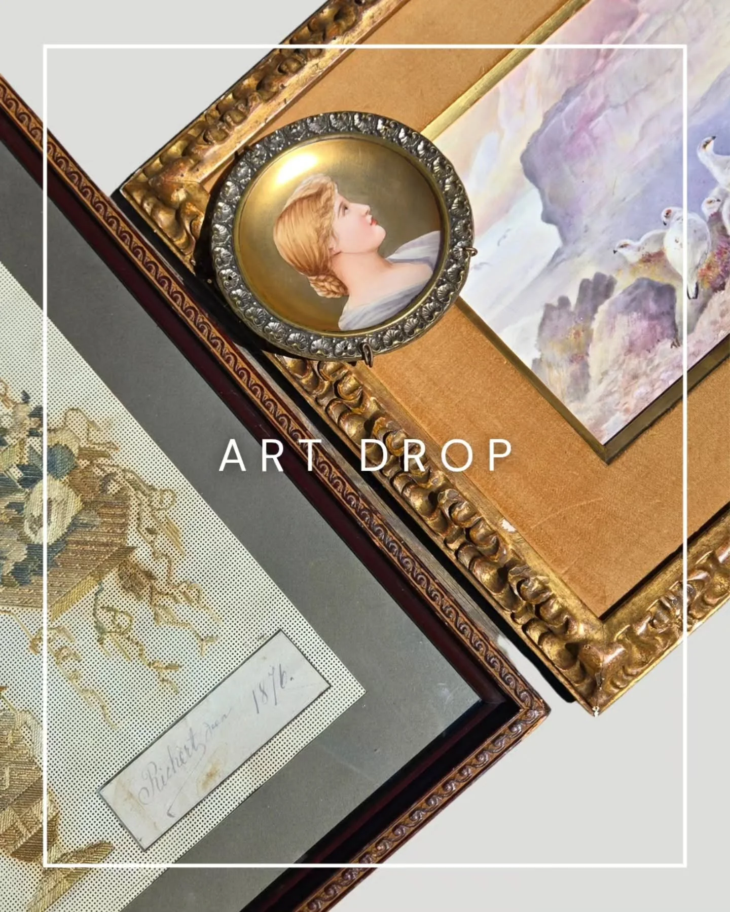 Welcome to this week's art drop! This one is a mini, featuring three non-traditional artworks - two paintings on porcelain and one needlepoint. 

Please see individual posts for details and to claim.