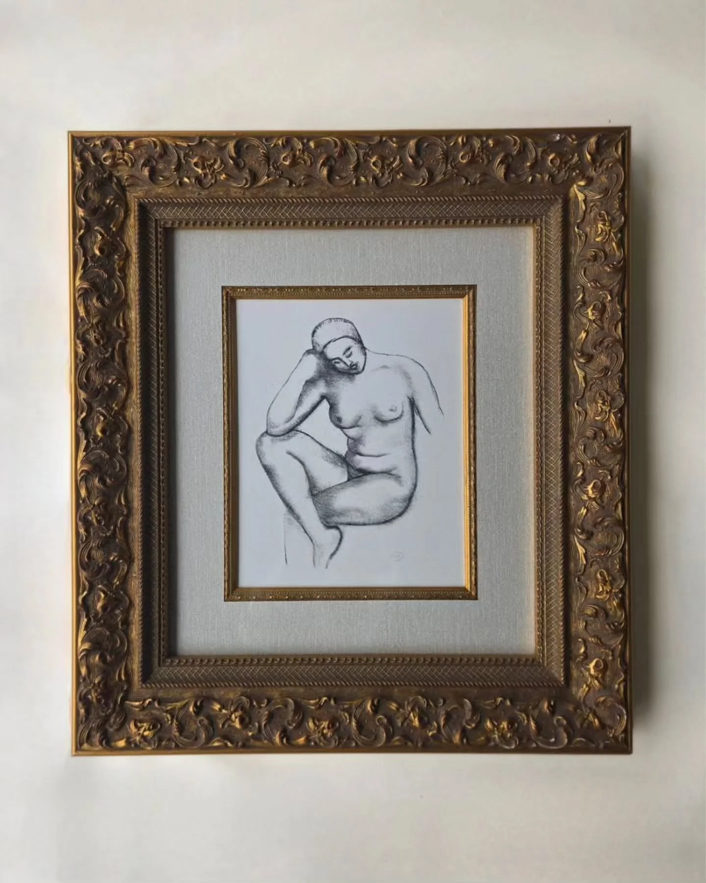 SOLD. Vintage Lithograph, by French artist Aristide Maillol (1861&ndash;1944) for the 1935 publication L'Art d'Aimer [The Art of Love] by Ovid, produced c. 1970

Lithograph on paper in a more recent vintage frame with cloth mat and wood liner, 21 x 1