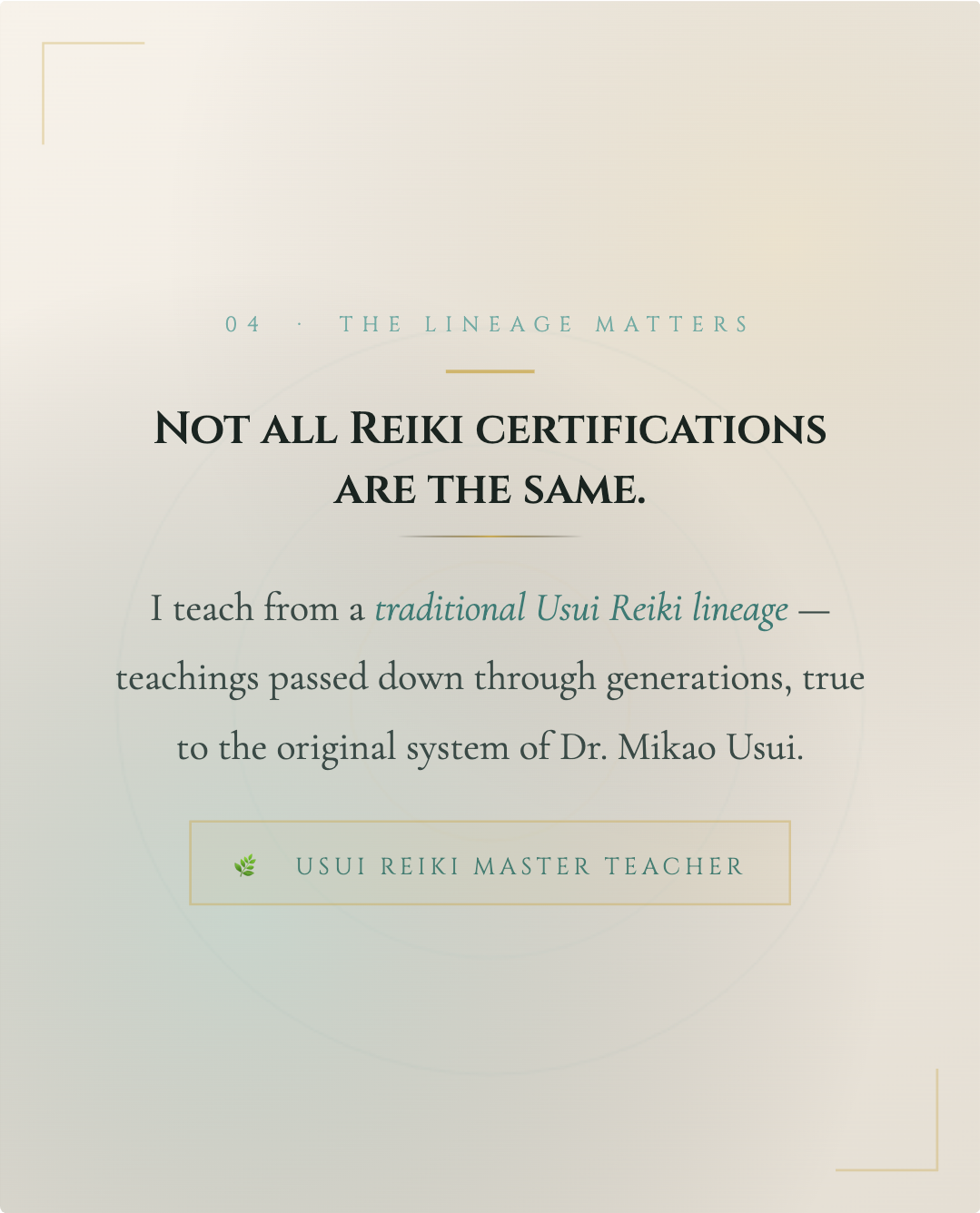 Usui Reiki lineage certification Vancouver - traditional in-person Reiki training passed down through generations of Reiki Masters