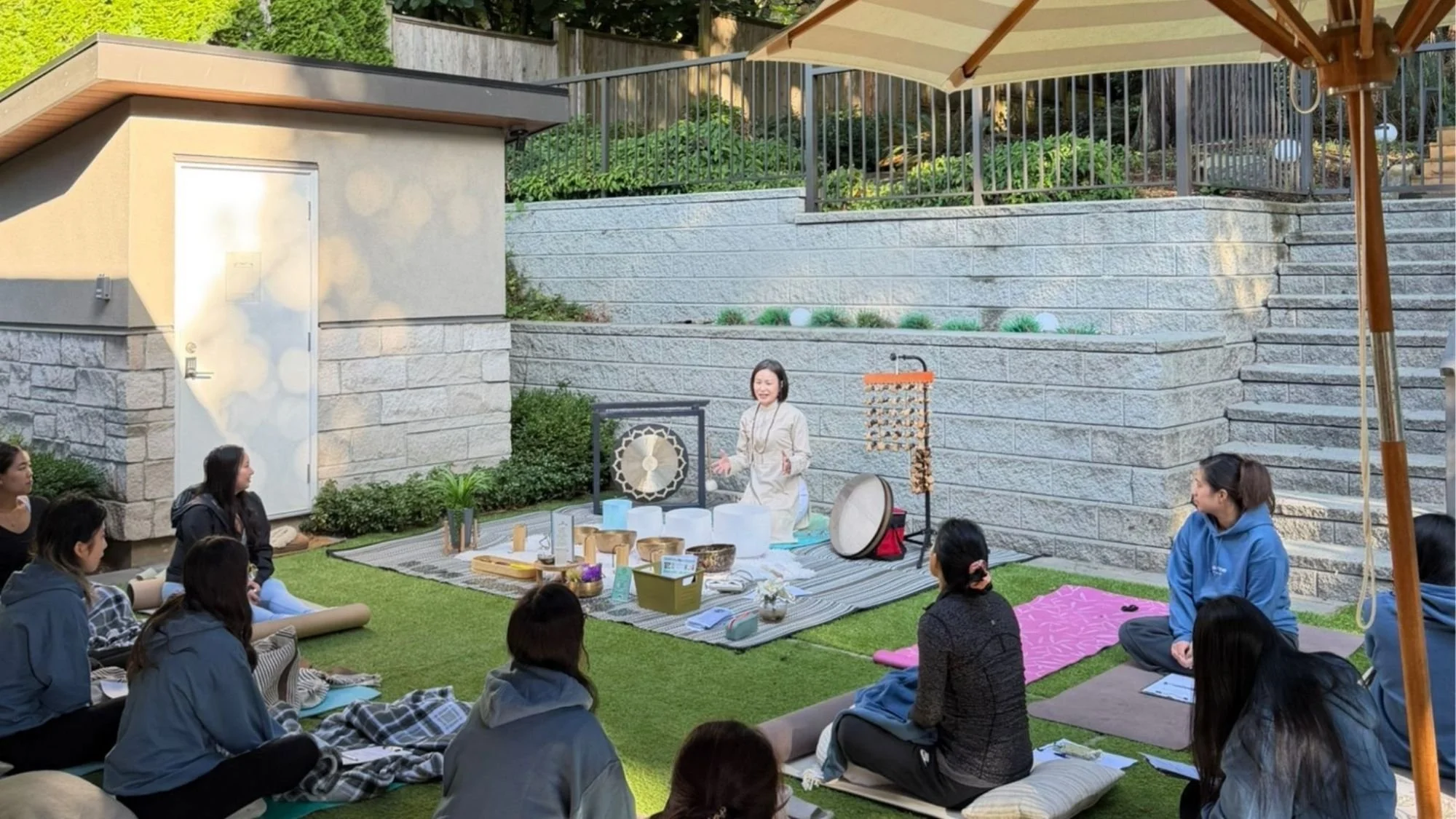 JJ leading a private sound healing experience for a women’s retreat in Greater Vancouver