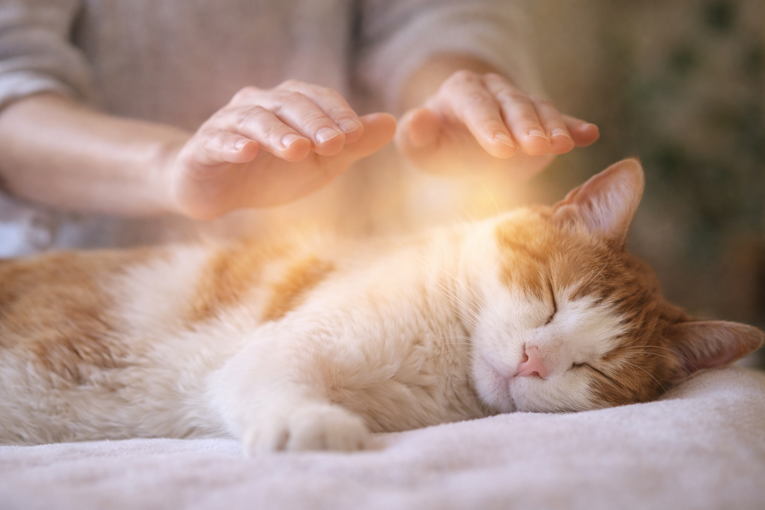 Reiki energy healing session for a cat, offering calm and gentle support through animal Reiki