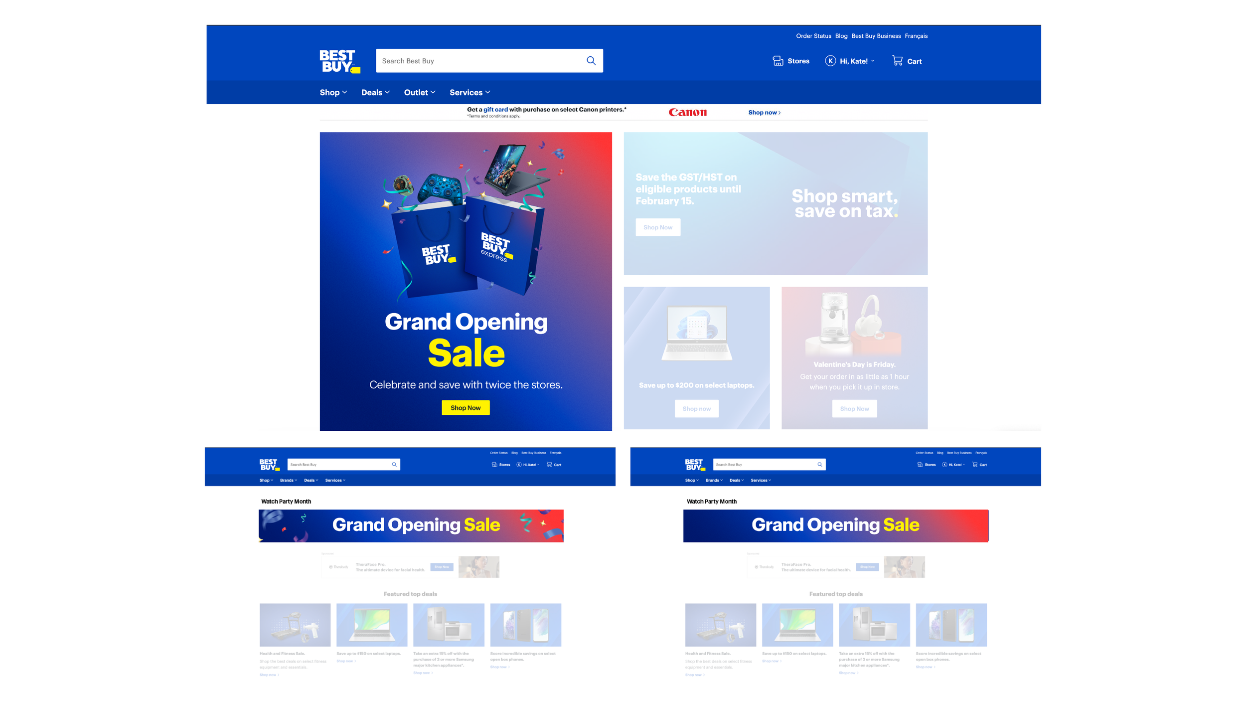Best Buy Express Grand Opening Sale - National Campaign. I designed the campaign, created all assets and channel examples, created a guide and taught it to production teams, oversaw and supervised the rollout. Deliverables included website assets, di