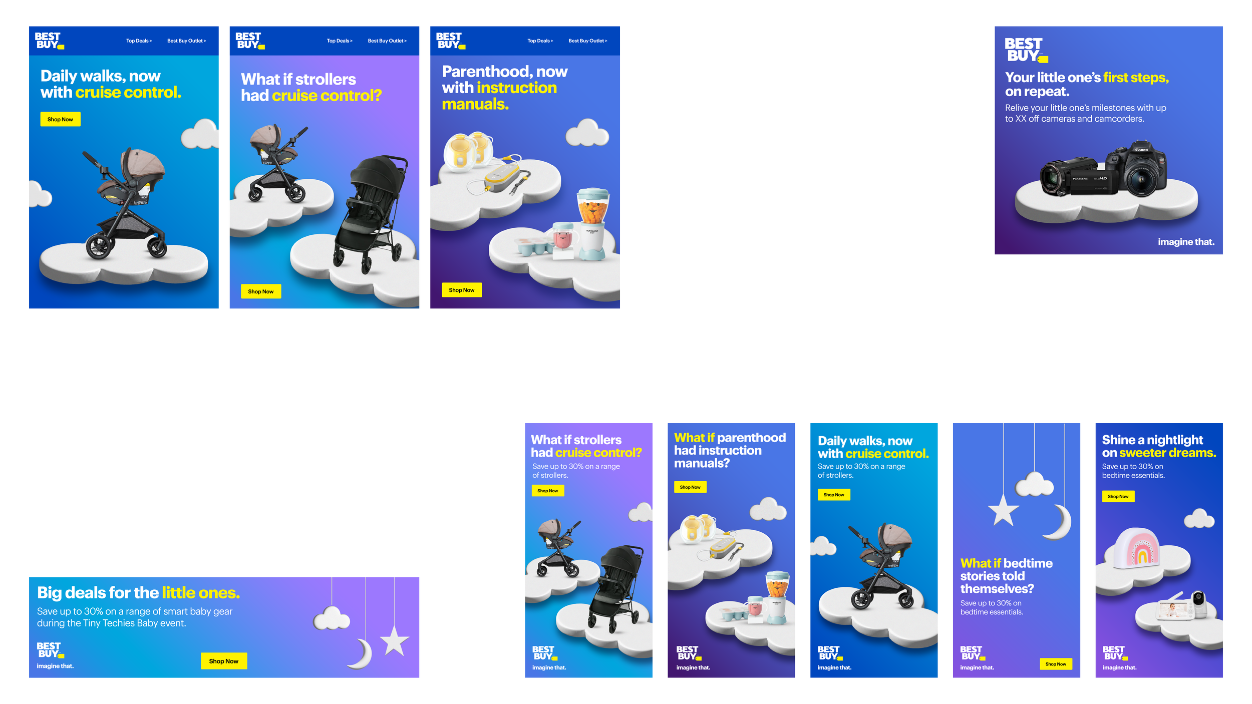Baby Event Campaign. I designed the campaign, created all assets and channel examples, created a guide and taught it to production teams, oversaw and supervised the rollout. Deliverables included digital ads and emails.