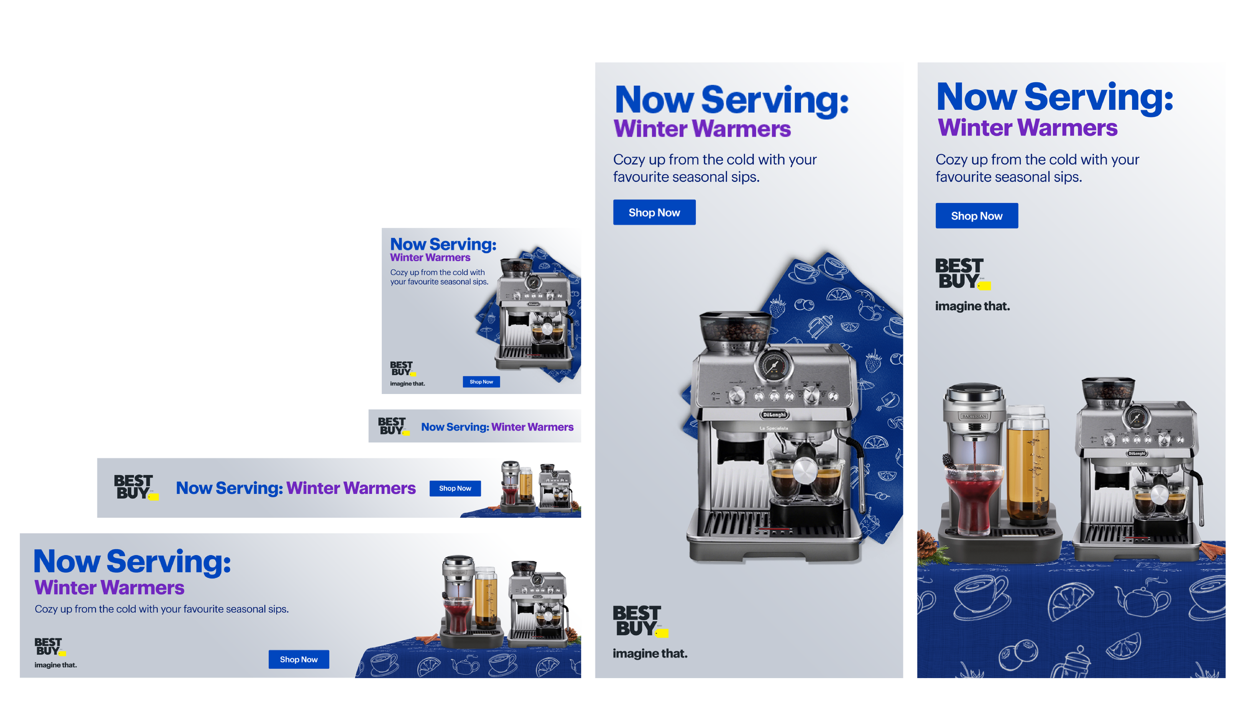'Now Serving' Beverage Campaign. I designed the campaign, created all assets and channel examples, created a guide and taught it to production teams, oversaw and supervised the rollout. Deliverables included digital ads, emails and digital signage.