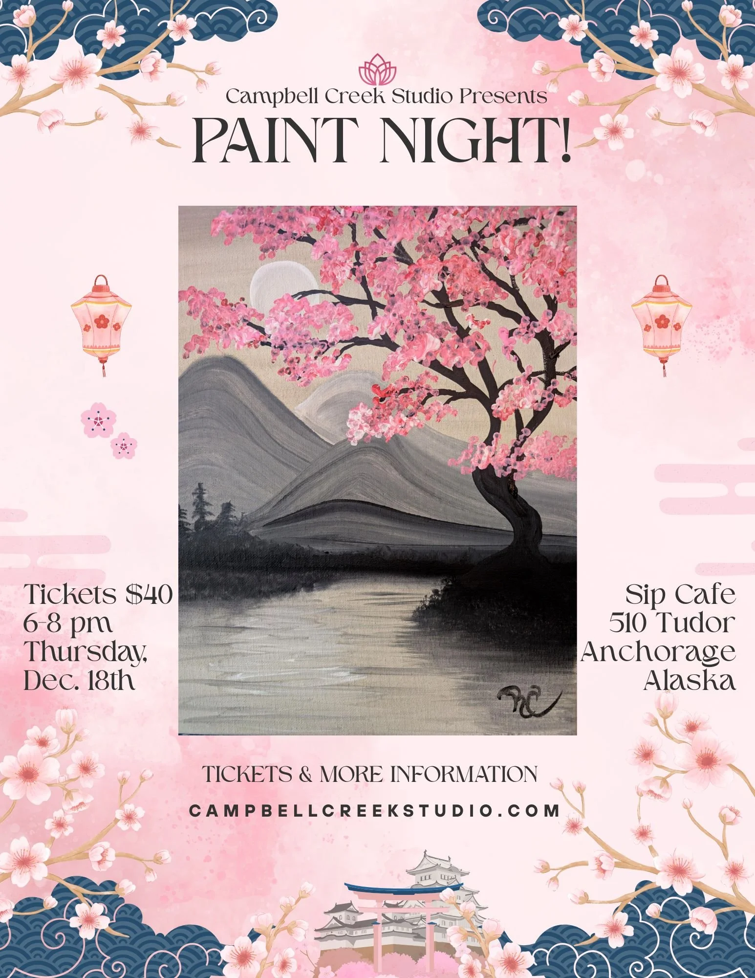 Cherry Blossoms Paint Night 12-18-25