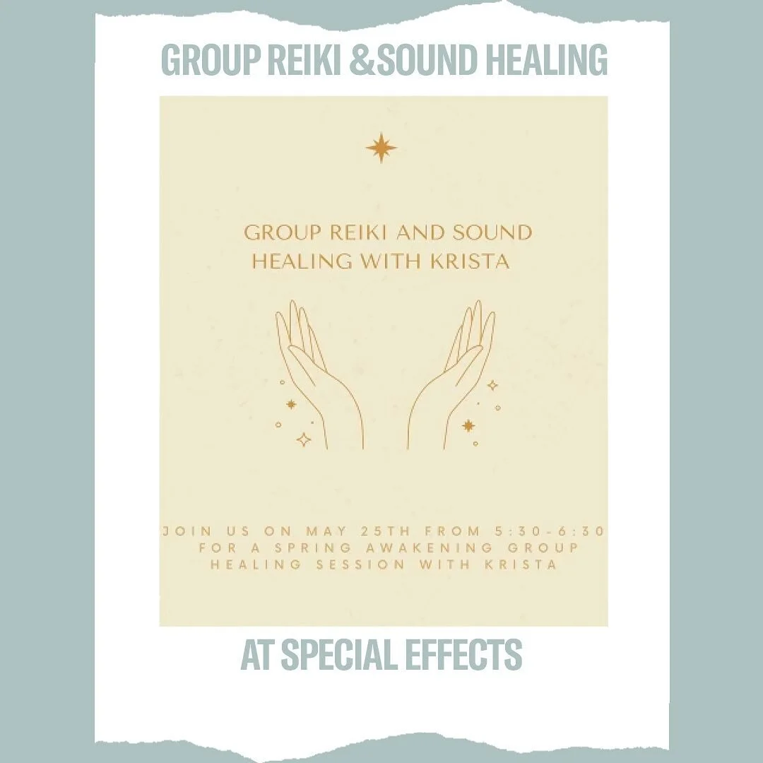 ✨ Group Reiki and Sound Healing✨ 

Join @kristaaporreca at @special_effects_salon_spa in their Garden for a group interactive energy healing session. Each participant will get a chance to have one on one energy healing experience with Krista  during 