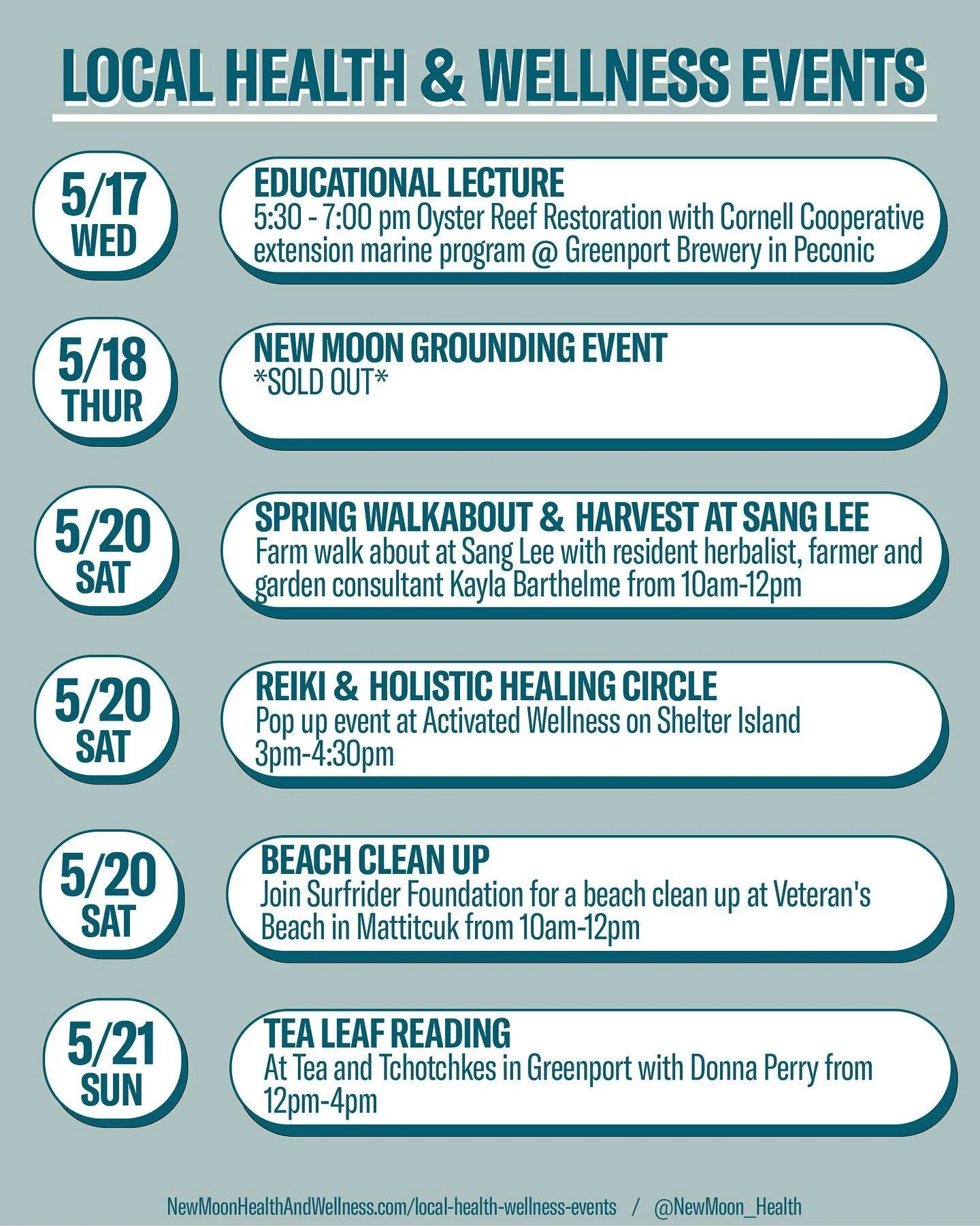 Lots of great events happening this week! 🔗 Link in bio to view all event info including locations, price, how to book and event details! 

#localbusiness #localevents #healthandwellness #farms #reiki #holistichealing #beachclesnup #tealeaf #tealeaf