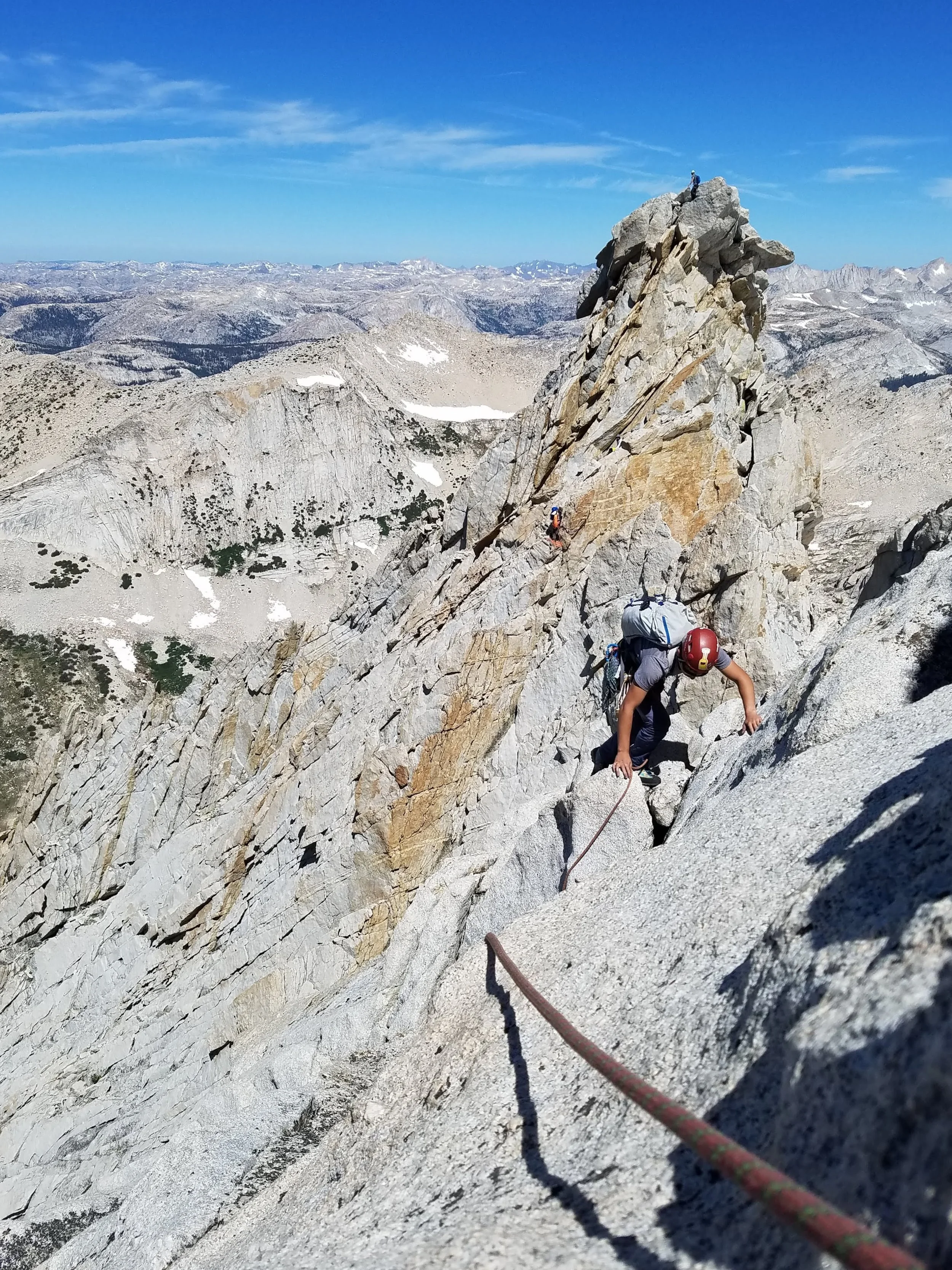 Michael climbing on the North Ridge route (5.6, grade II) of Mount Conness in Yosemite National Park