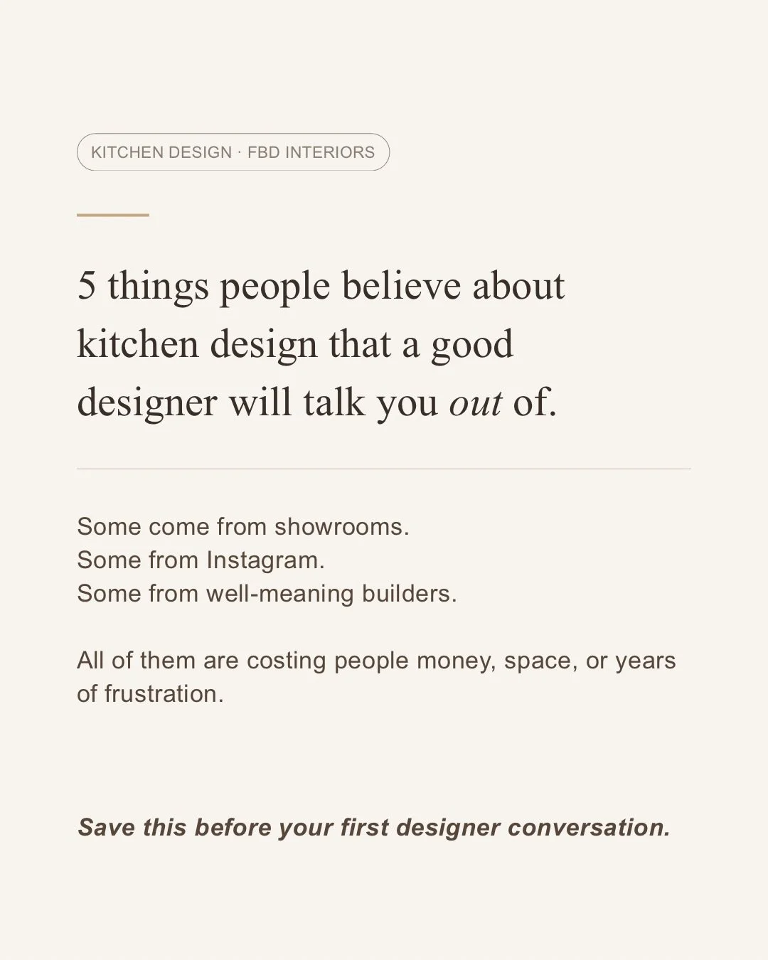 Kitchrn renovation planning doesn&rsquo;t fail at the build stage.

It fails lonh before that&hellip; in the beliefs people carry into the process before they&rsquo;ve spoken to anyone.

Most of those beliefs come from good places. A showroom visit. 