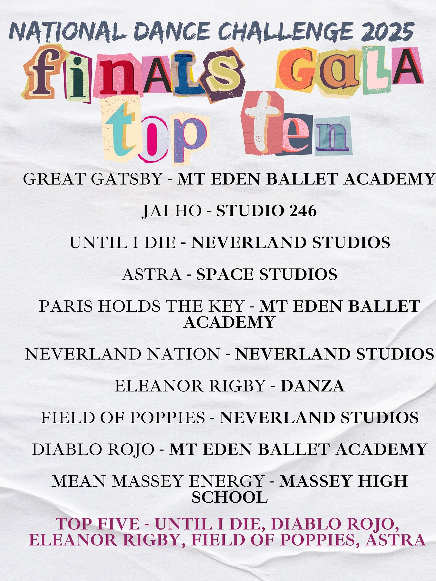 We had the most incredible time at our finals gala, watching top level talent from studios and schools from all around Aotearoa! 🤍🫧🪩 huge congrats to our top 10 (listed here in no particular order) &amp; our top 5 ⭐️