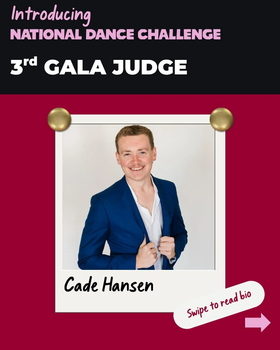We are SO excited to introduce our 2026 third Gala Judge - the amazing Cade Hansen! 💙

@cadedance_nz 

Cade will be joining Ellie Ashe &amp; Ashleigh Kohler for our Gala evening 🪩