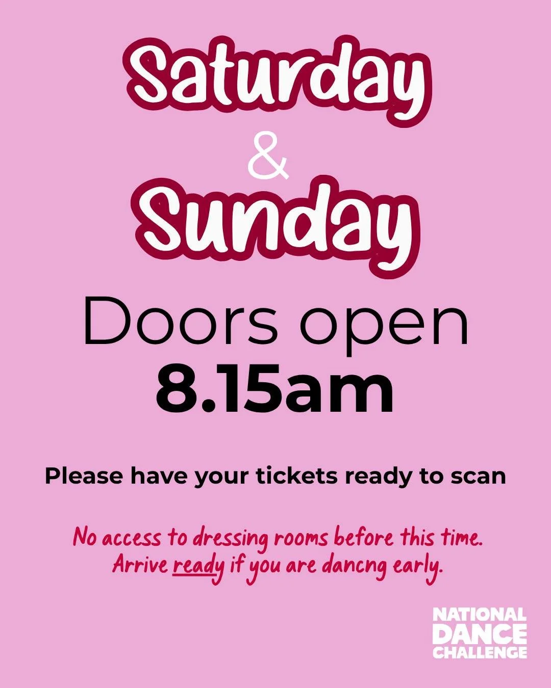 🚨STUDIOS ARE YOU READY?🚨

Doors will open at 8.15am on Saturday &amp; Sunday for the auditorium and dressing rooms.

🎟Please have your tickets ready to scan (digital or printed).