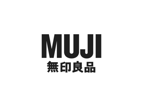 MUJI logo with Japanese text underneath in black.