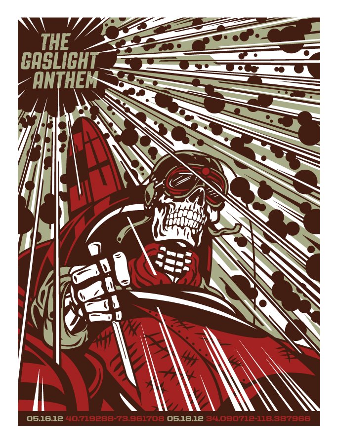 Gaslight Anthem Handwritten Screen Printed Poster Skull Airplane
