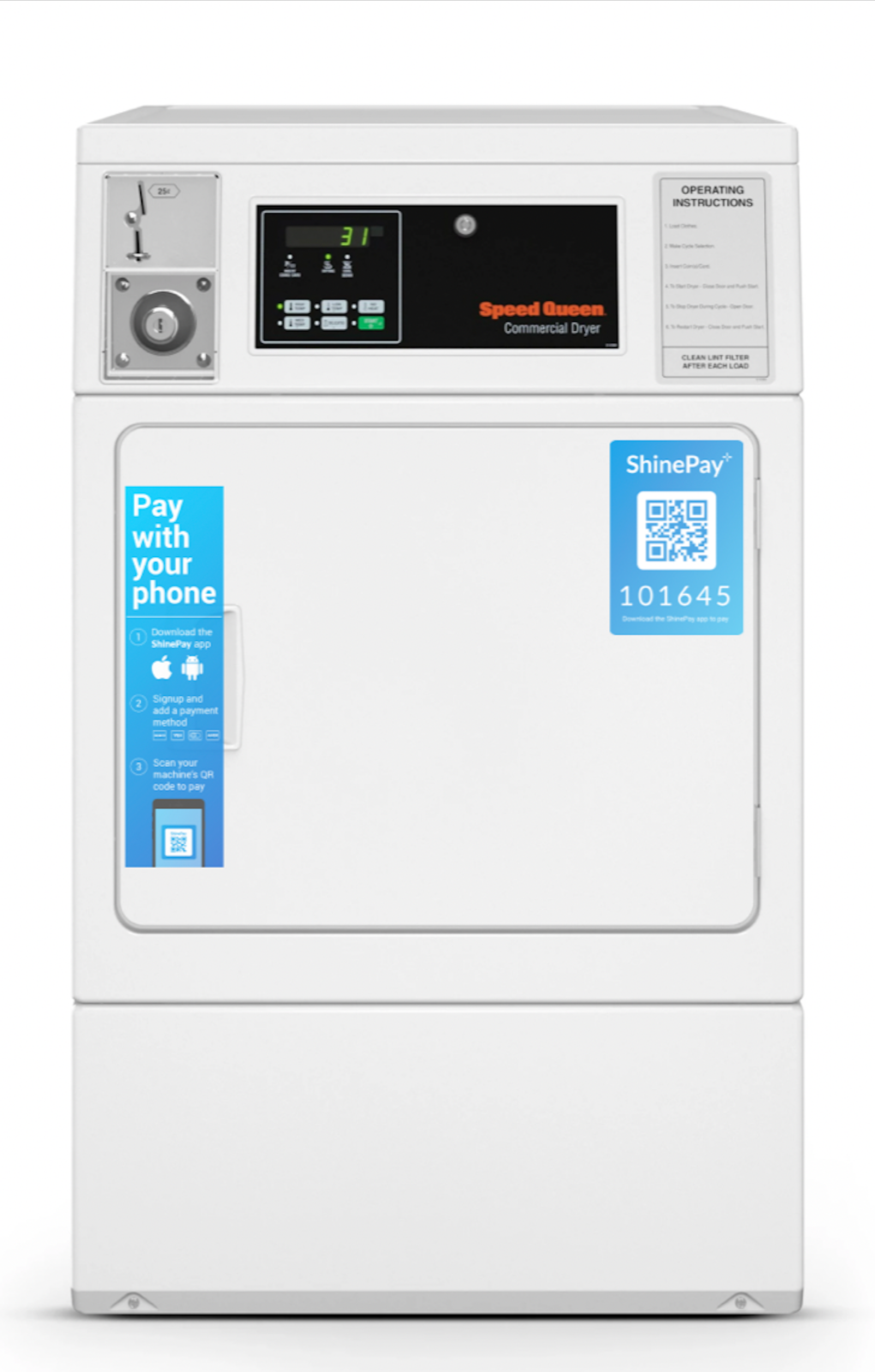 Commercial dryer with digital display and payment options