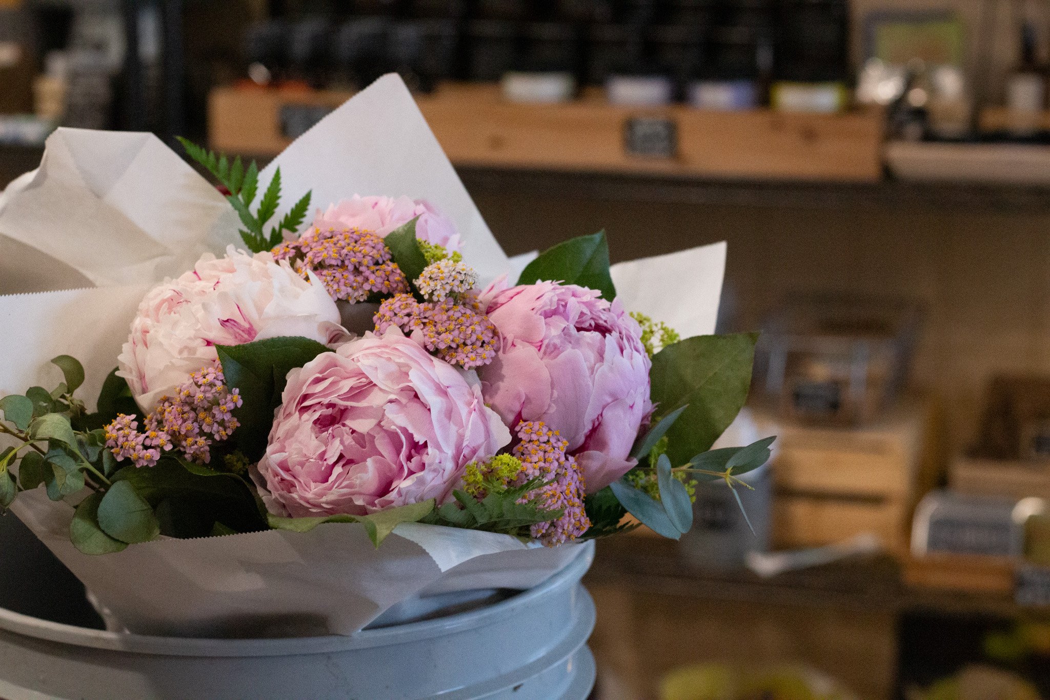 A fresh bouquet of bright pink flowers.