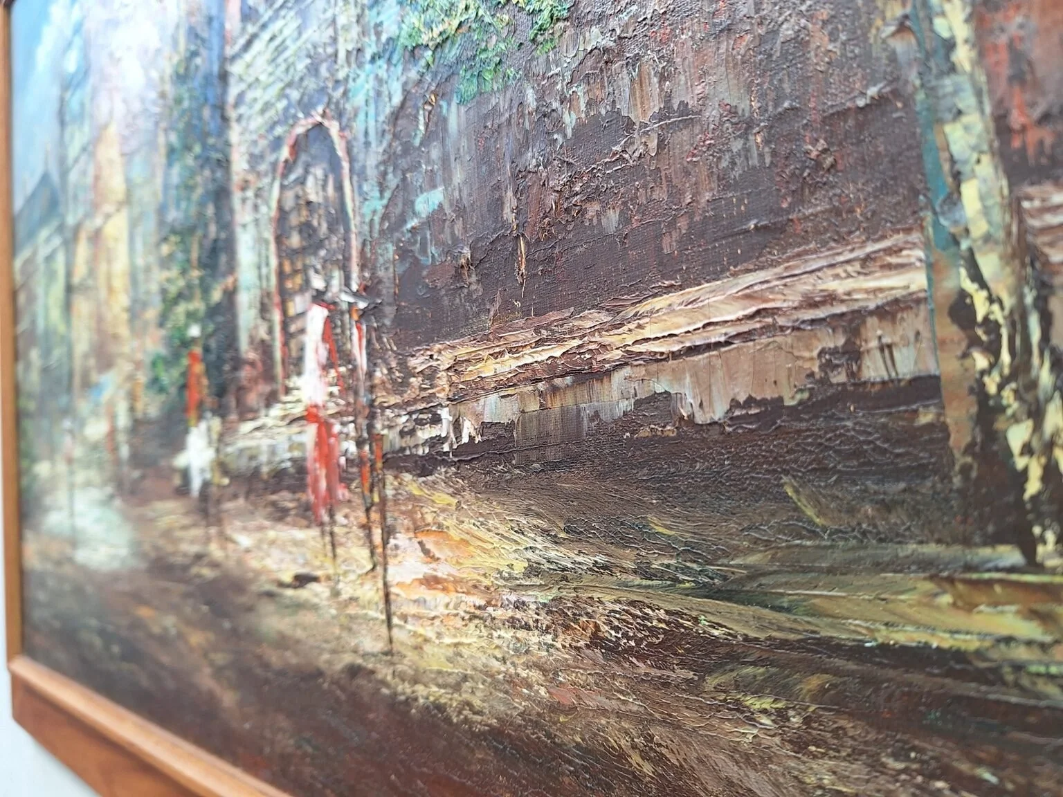 Close detail showing the painting’s raised impasto brushwork and textured surface.