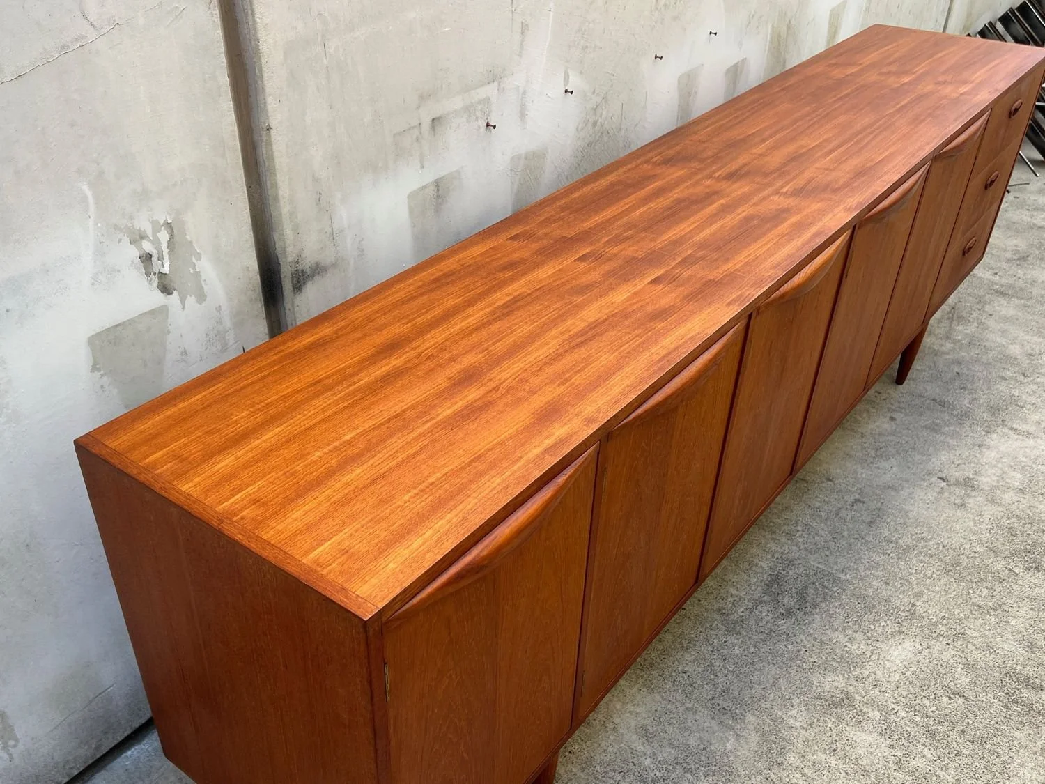 Restored Mid-Century Modern Extra Large Chiswell Wave Handle Sideboard