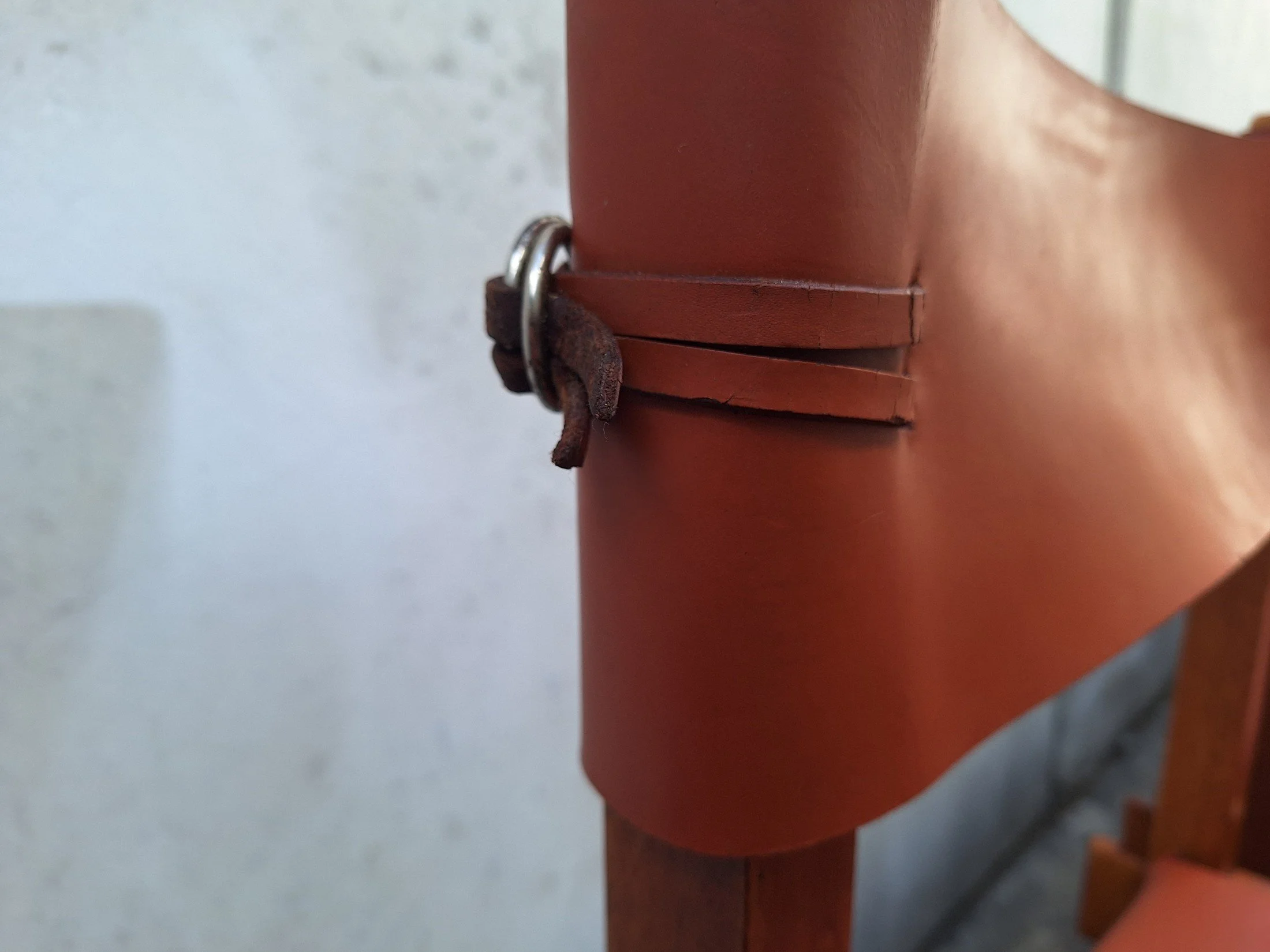 Eight Griffith Tablecraft leather and rosewood dining chair detail
