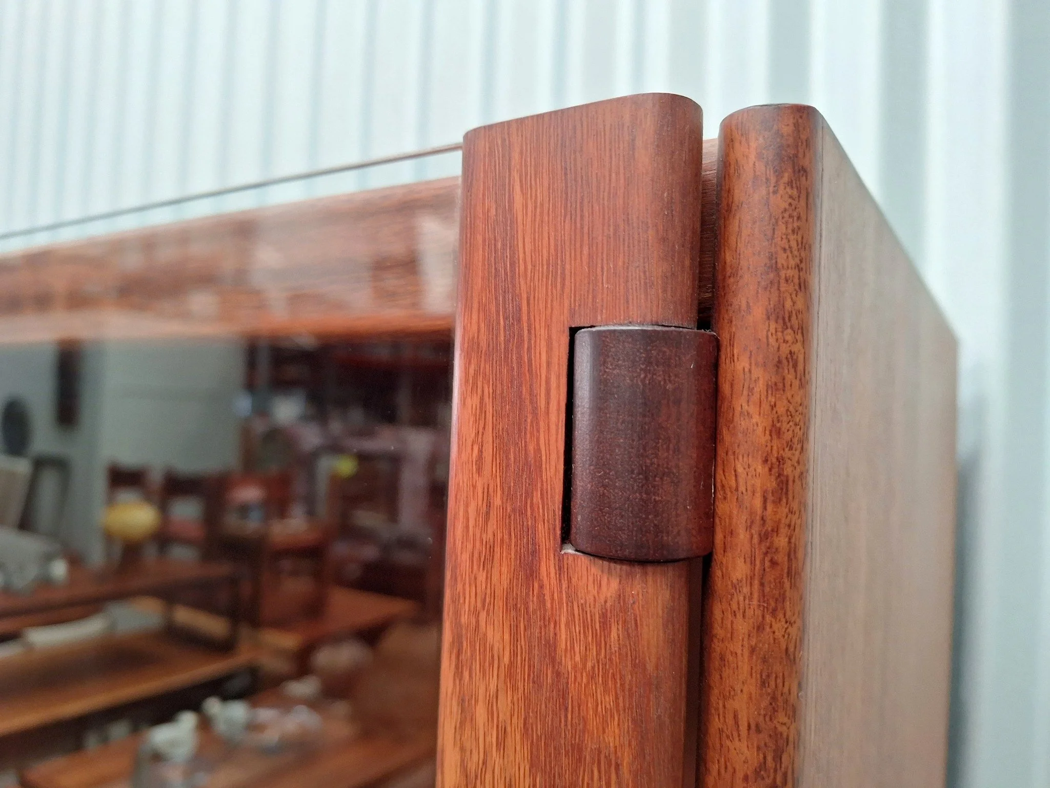 kush interiors mid-century teak wall unit glass hinge