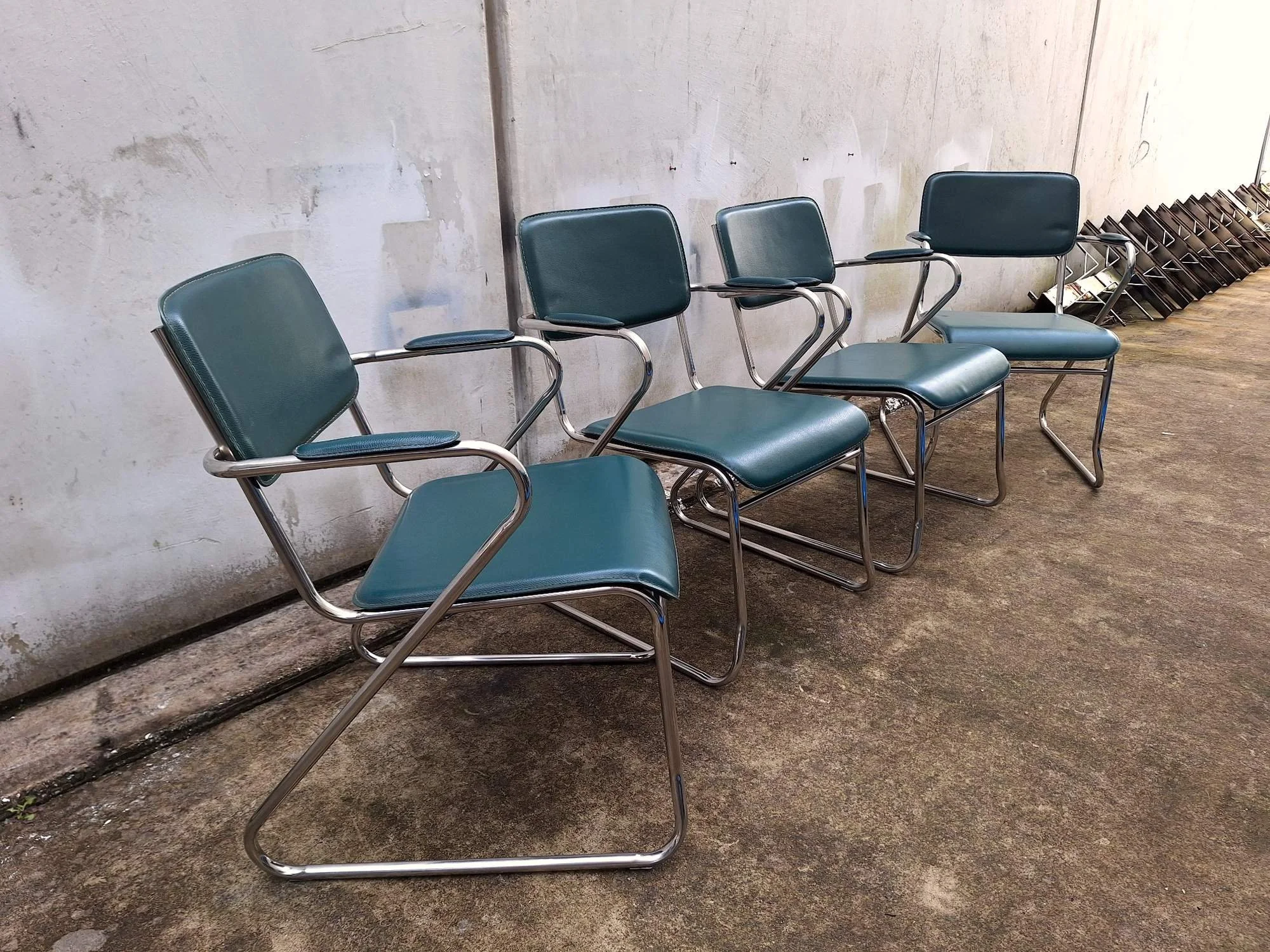 midcentury chrome green dining chairs 03