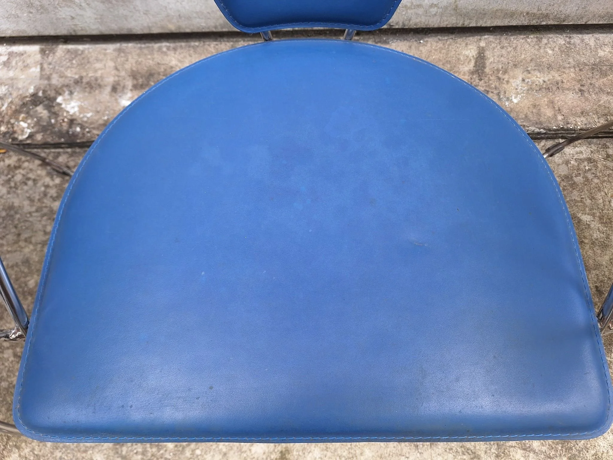 postmodern blue chrome dining chair seat detail 2