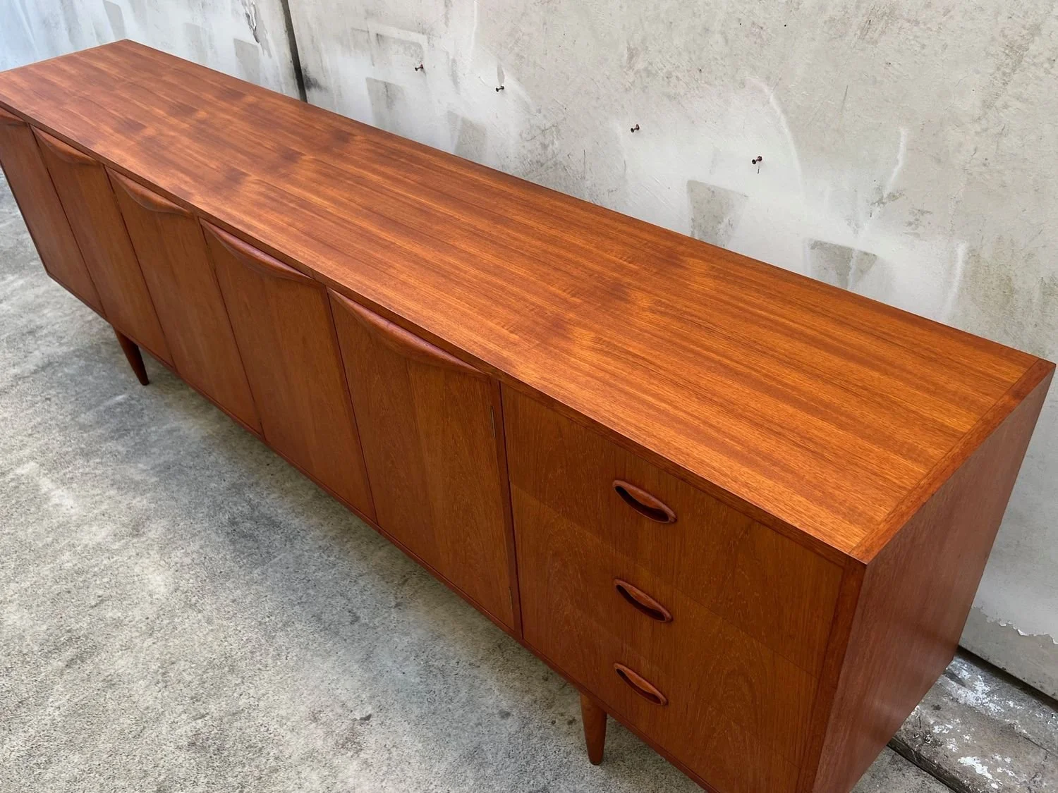 Restored Mid-Century Modern Extra Large Chiswell Wave Handle Sideboard