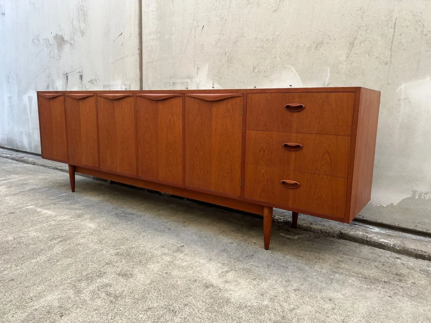 Restored Mid-Century Modern Extra Large Chiswell Wave Handle Sideboard