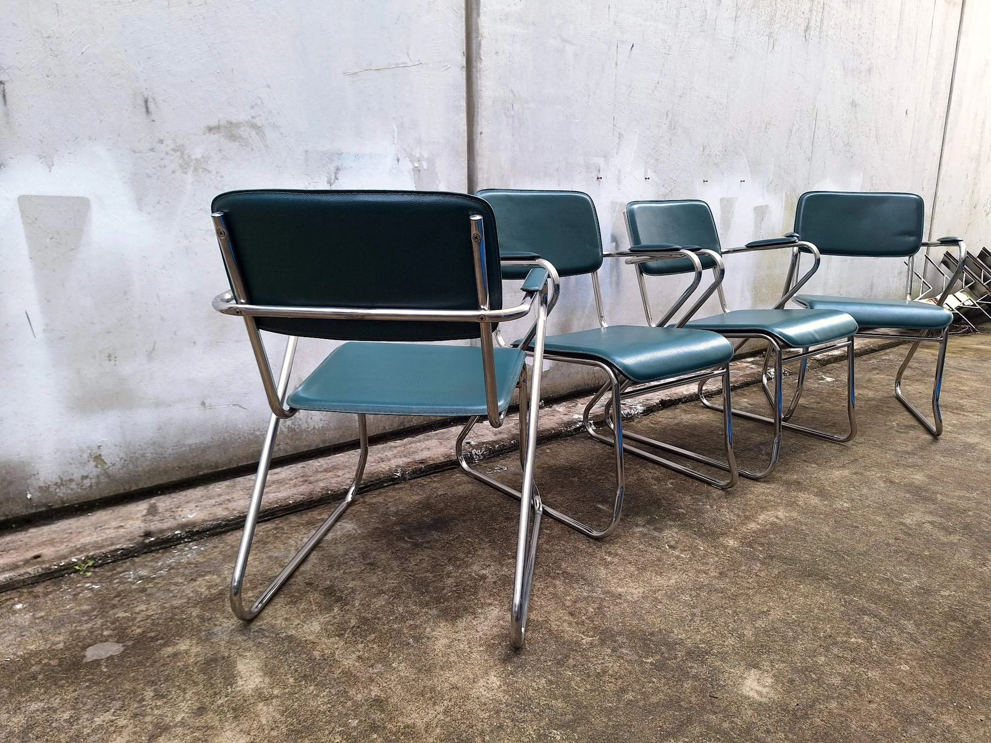 midcentury chrome green dining chairs 05