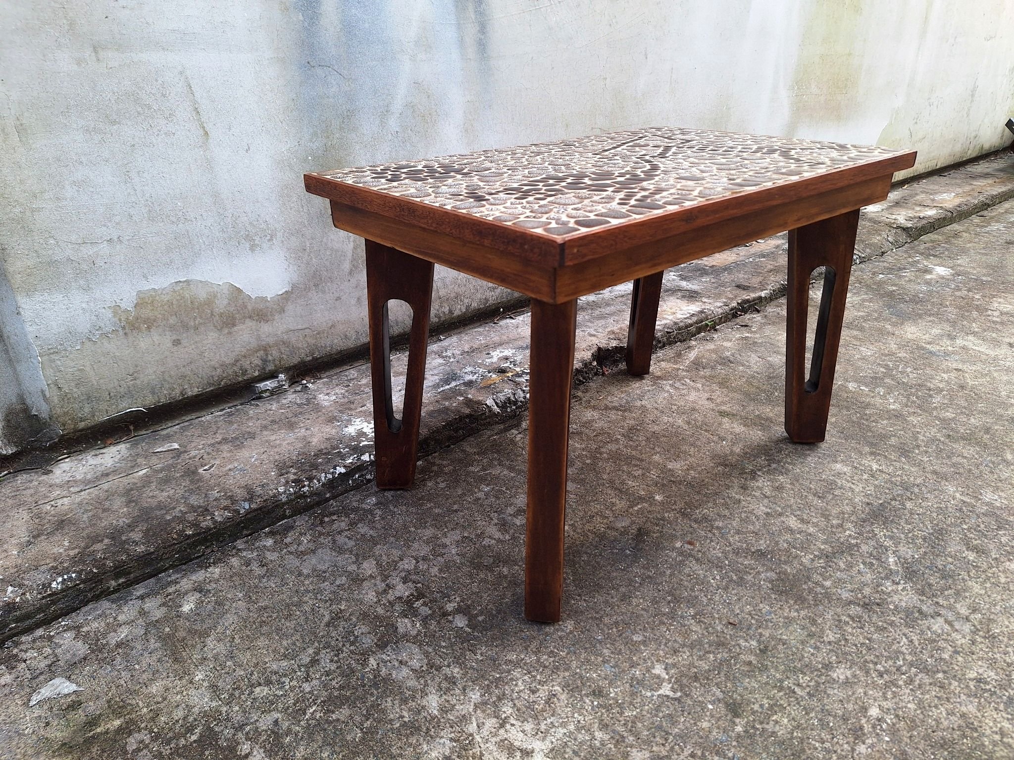 vintage ceramic mosaic coffee table perspective