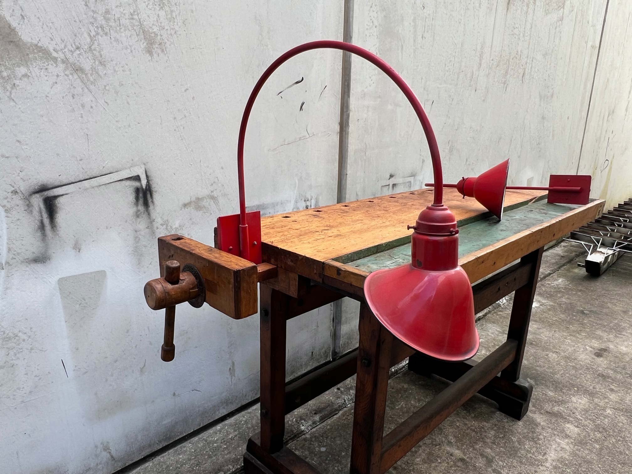 Vintage Industrial Red Enamel Gooseneck Wall Lights