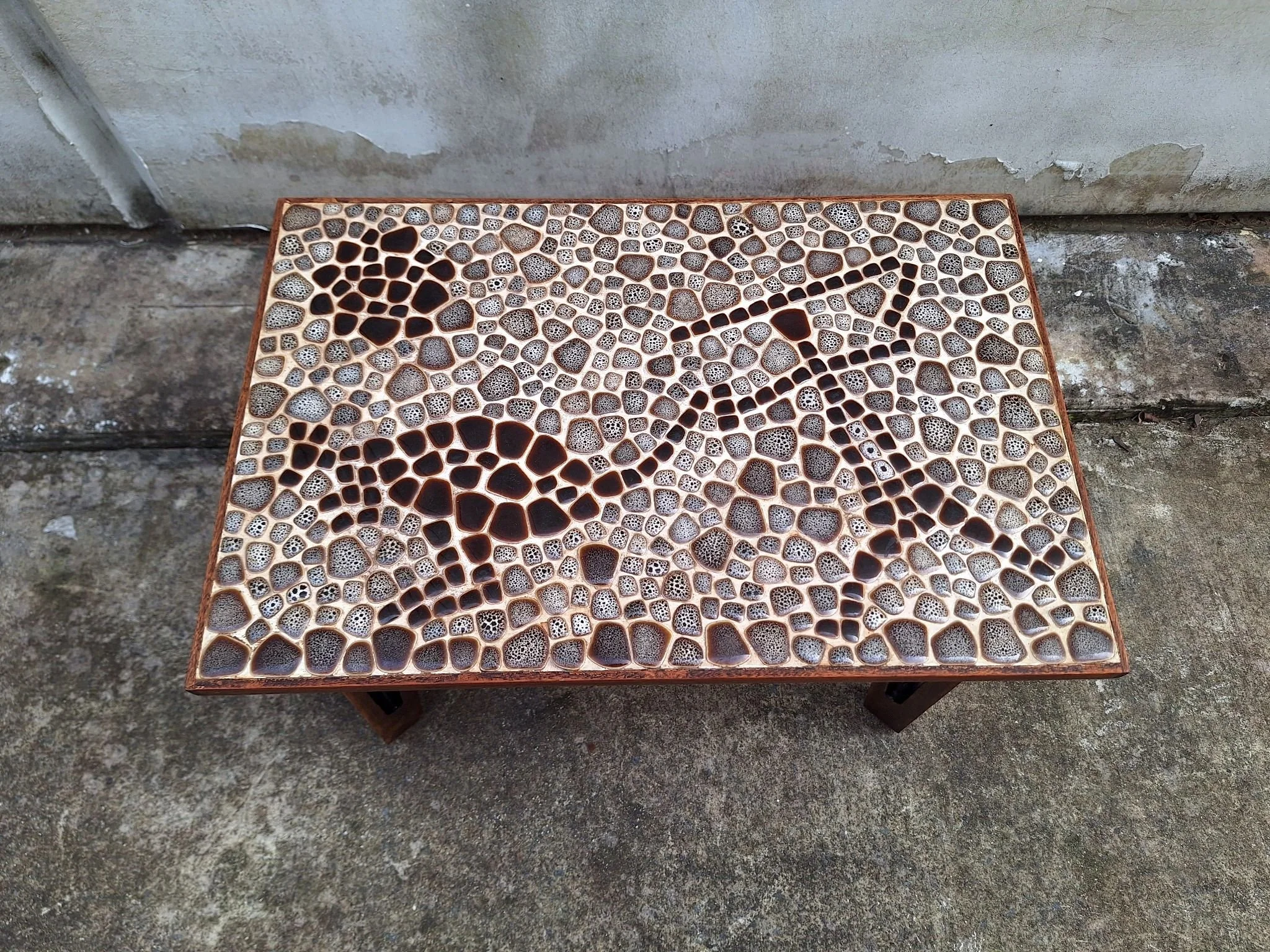 vintage ceramic mosaic coffee table perspective