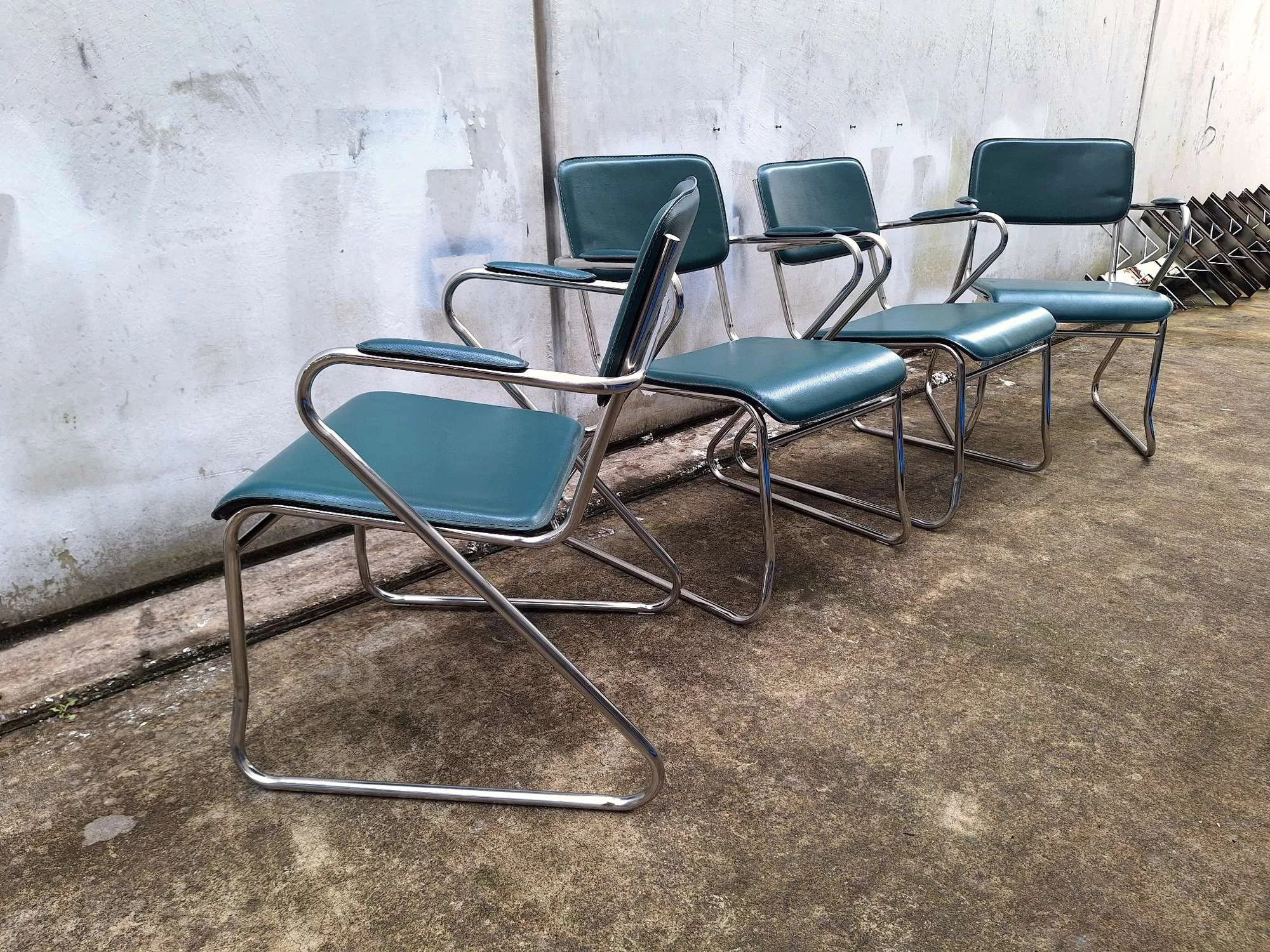 midcentury chrome green dining chairs 06