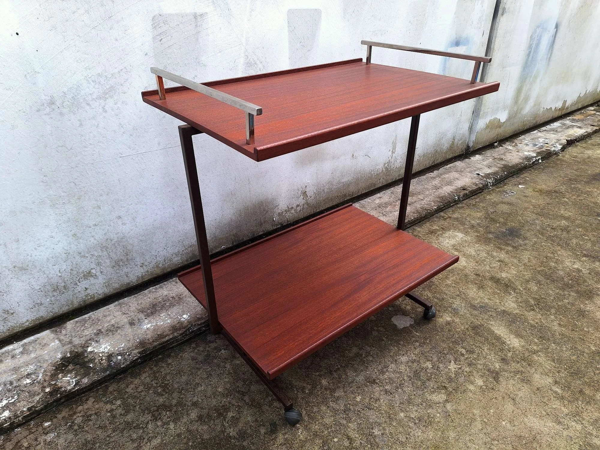 mid century mahogany tea trolley 05
