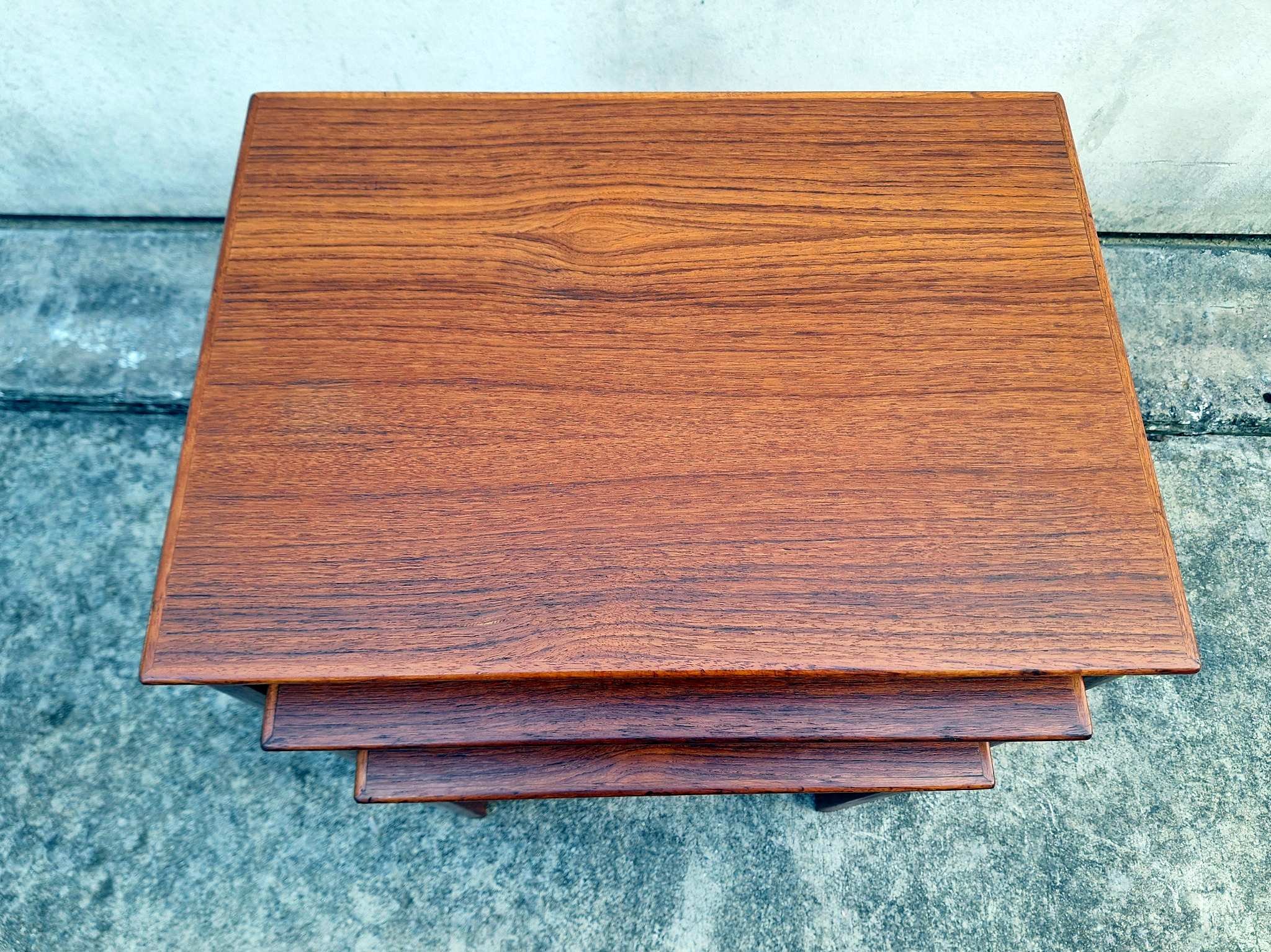 teak nesting tables top view