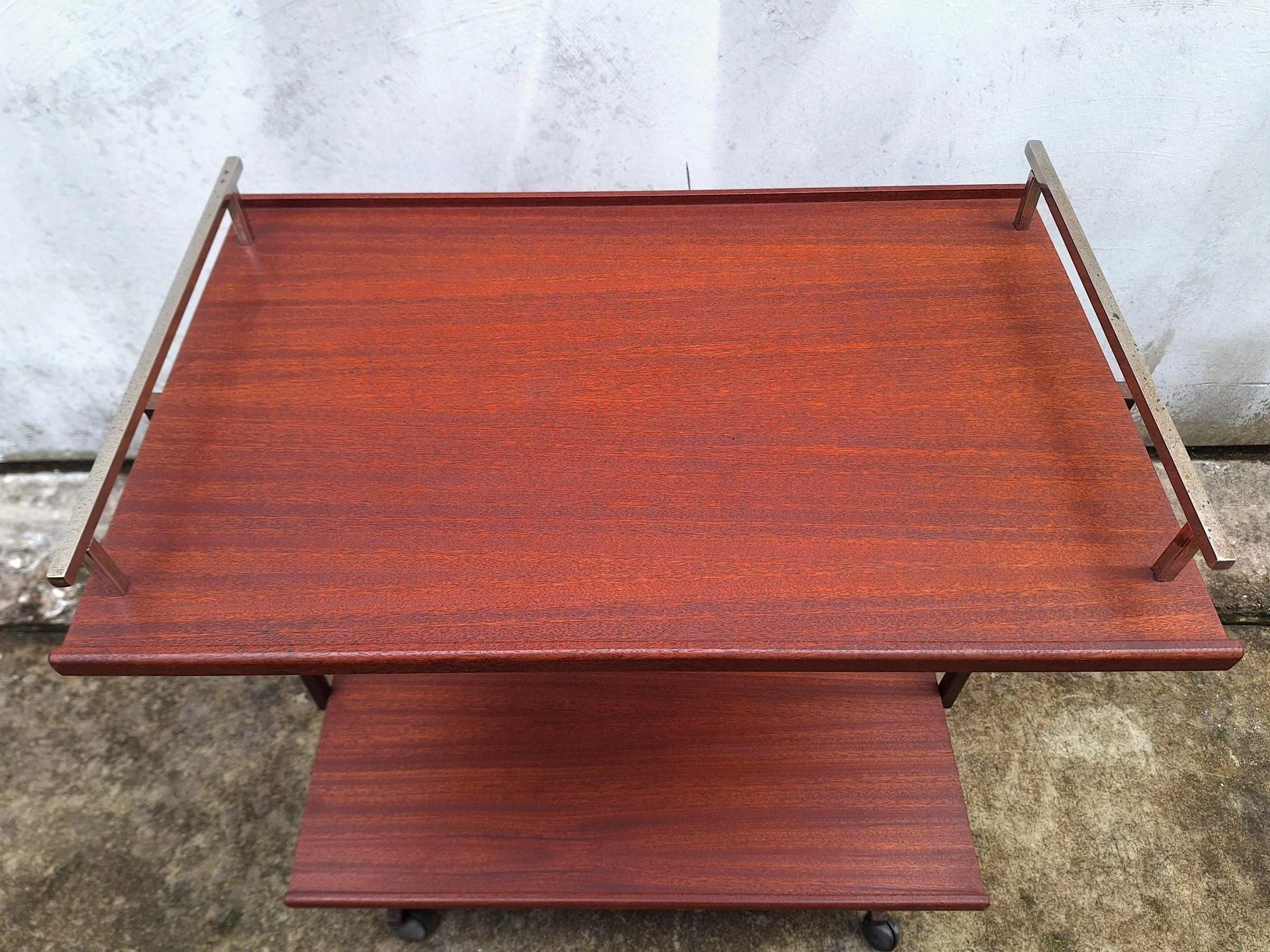 mid century mahogany tea trolley 07