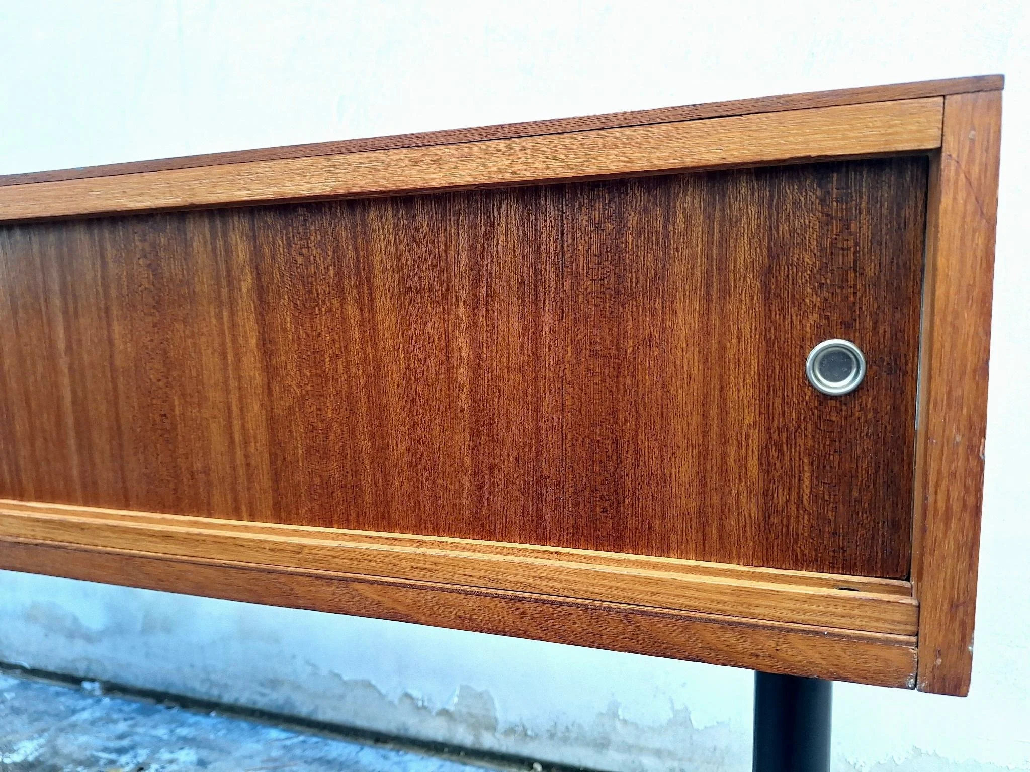 mid-century glass display cabinet door detail