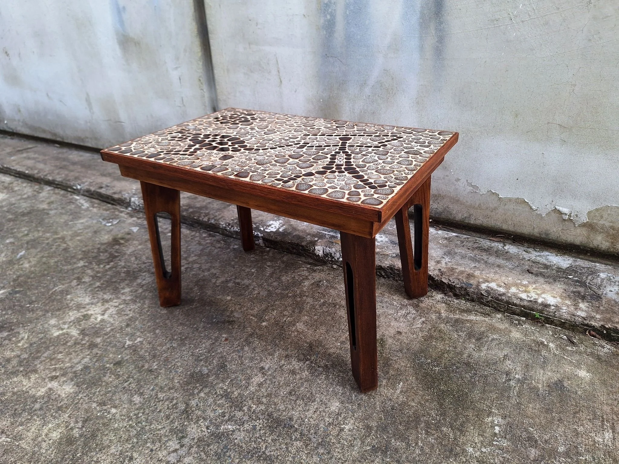 vintage ceramic mosaic coffee table perspective