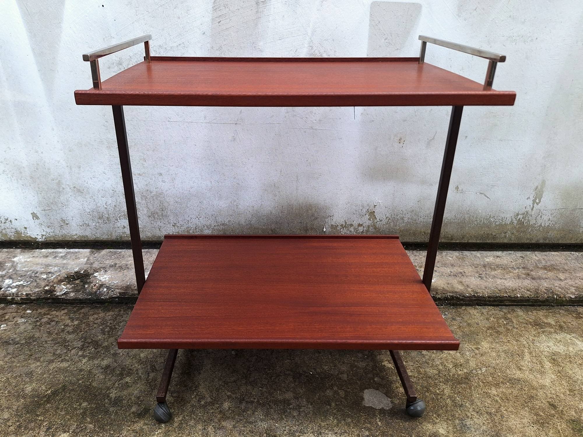 mid century mahogany tea trolley 03