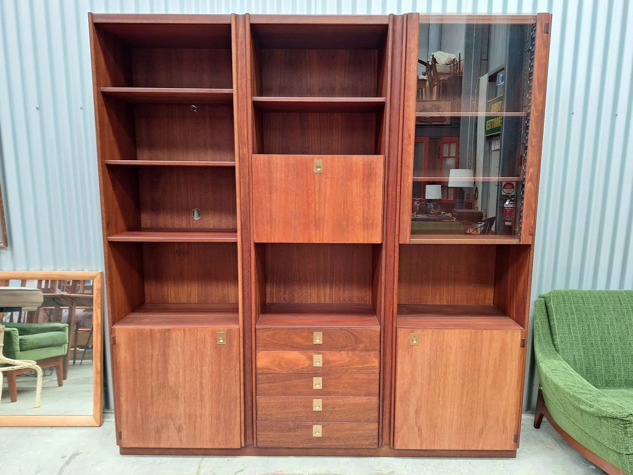 kush interiors mid-century teak wall unit front