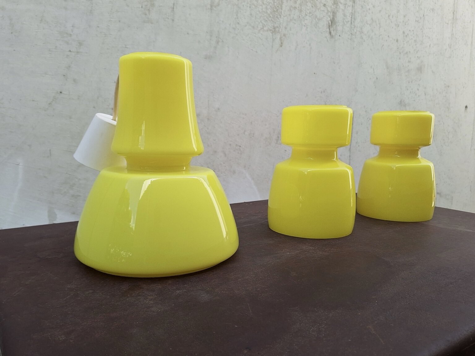Set of Three Vintage Yellow Cased-Glass Pendant Lights