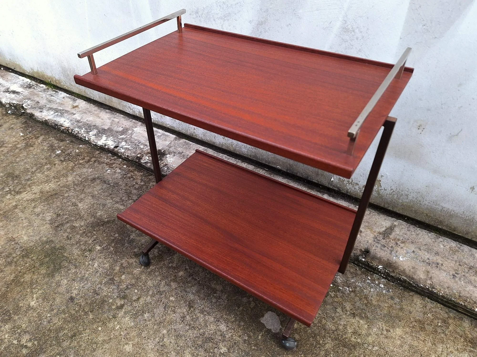 mid century mahogany tea trolley 04